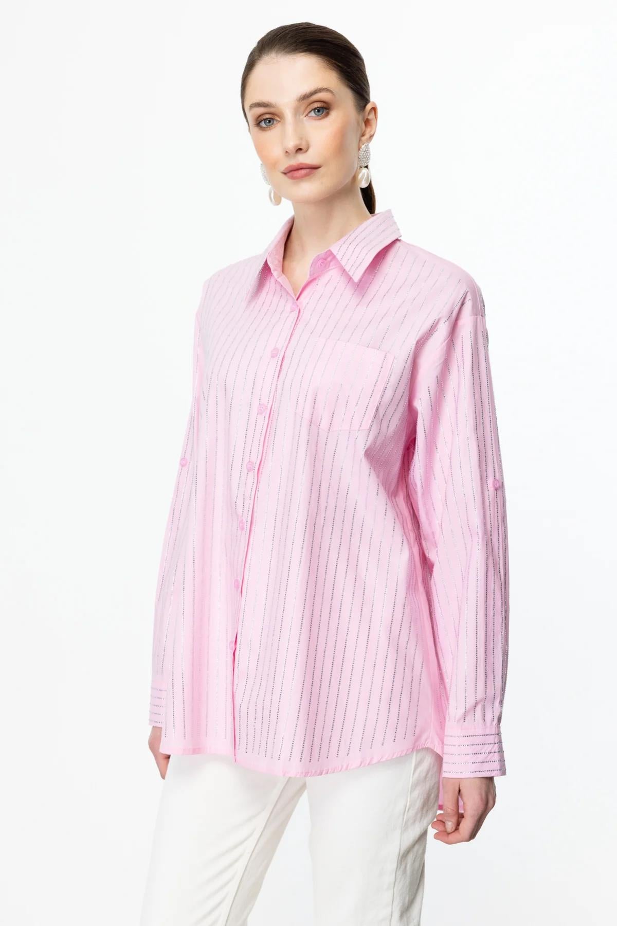 Stoned Vertical Stripe Detailed Button-down Shirt