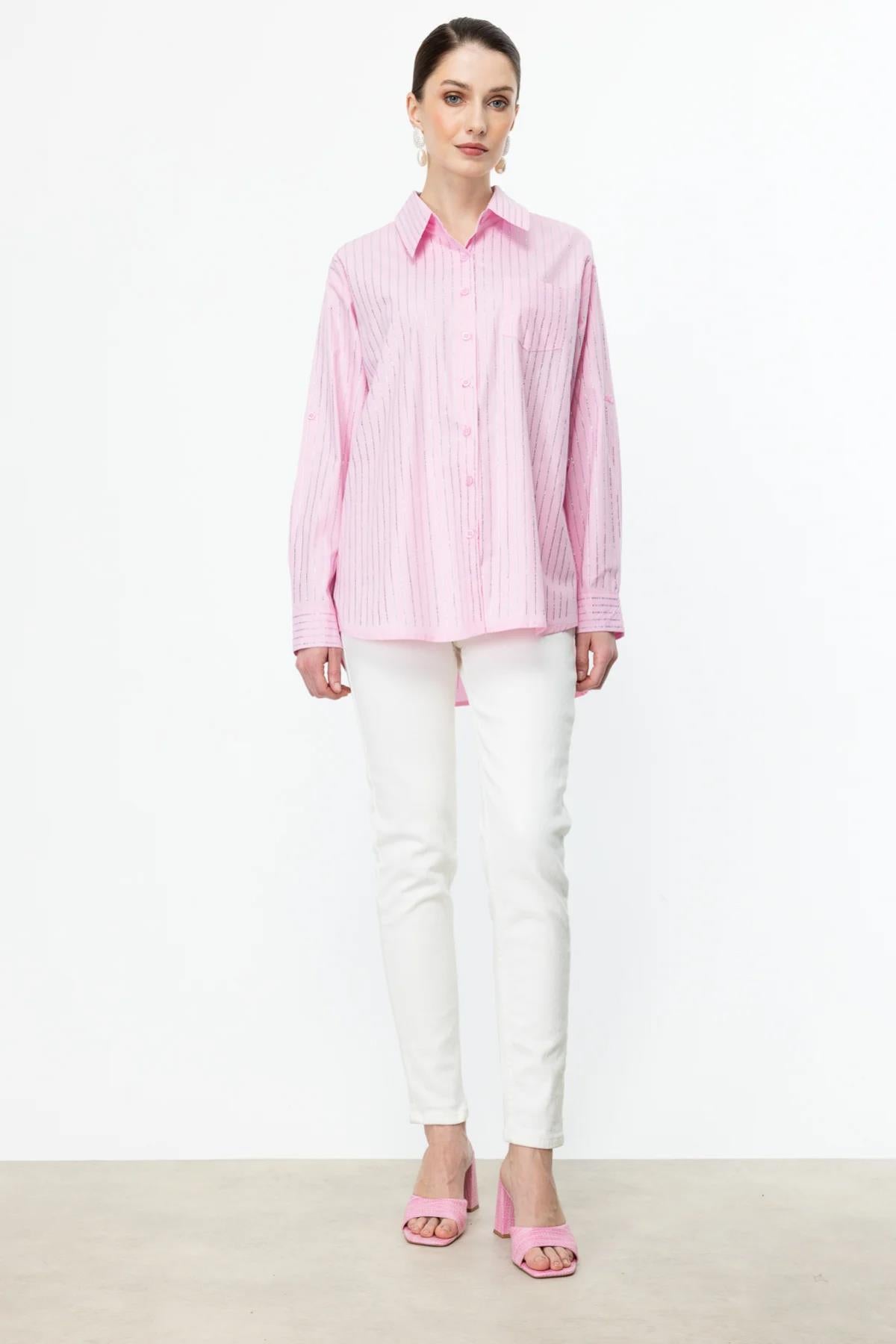 Stoned Vertical Stripe Detailed Button-down Shirt