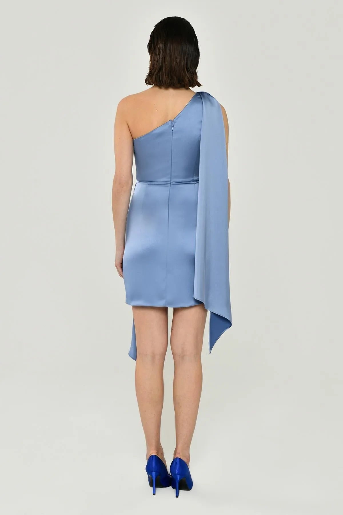 One Shoulder Satin Mini Evening Dress