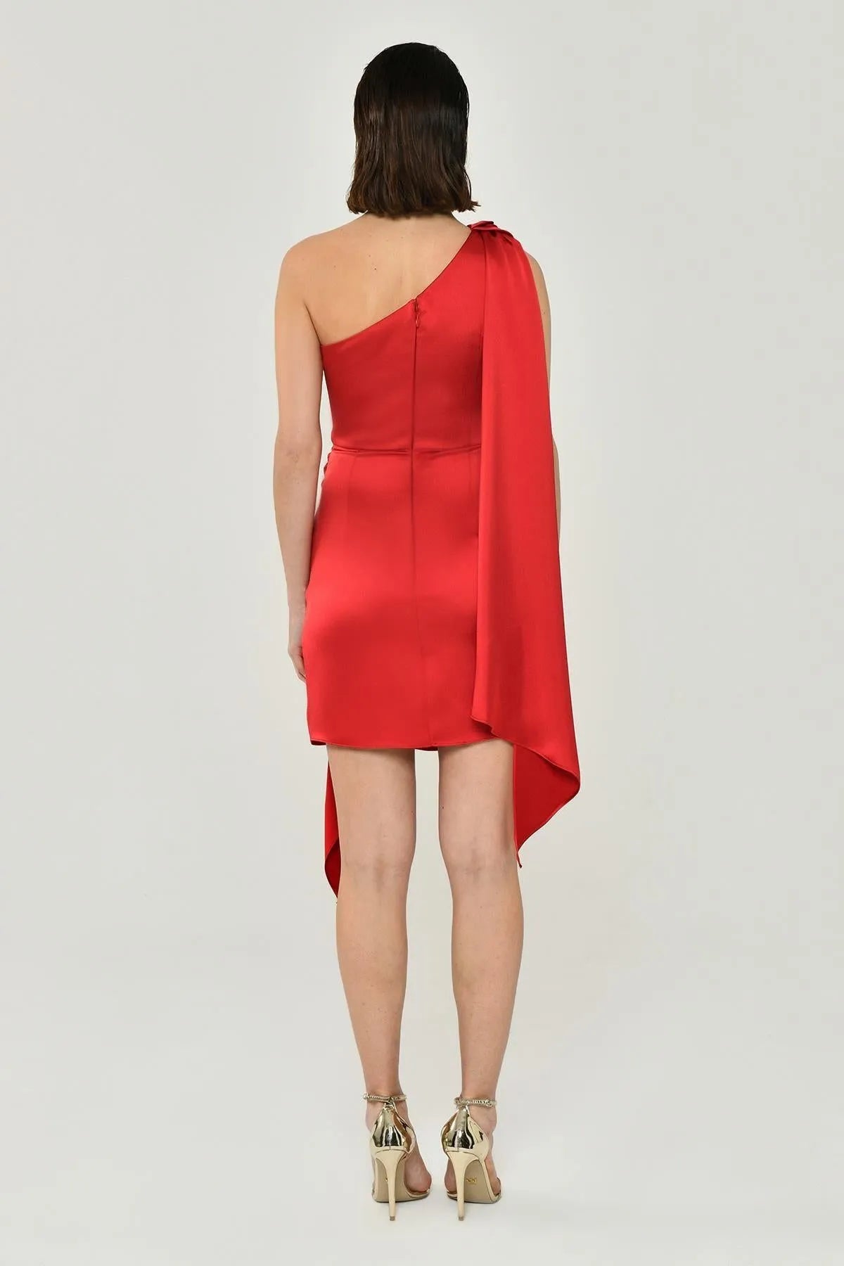 One Shoulder Satin Mini Evening Dress