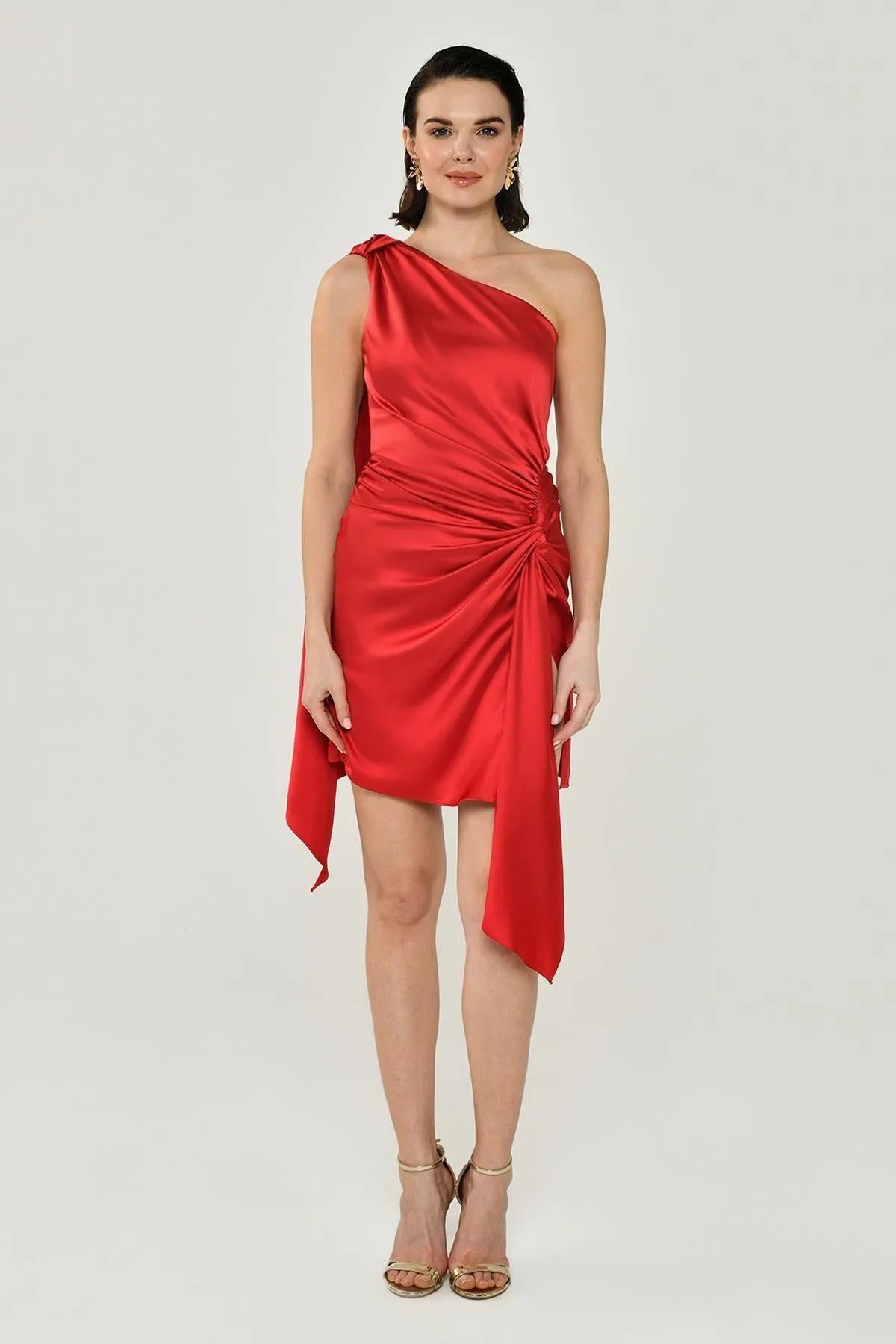 One Shoulder Satin Mini Evening Dress