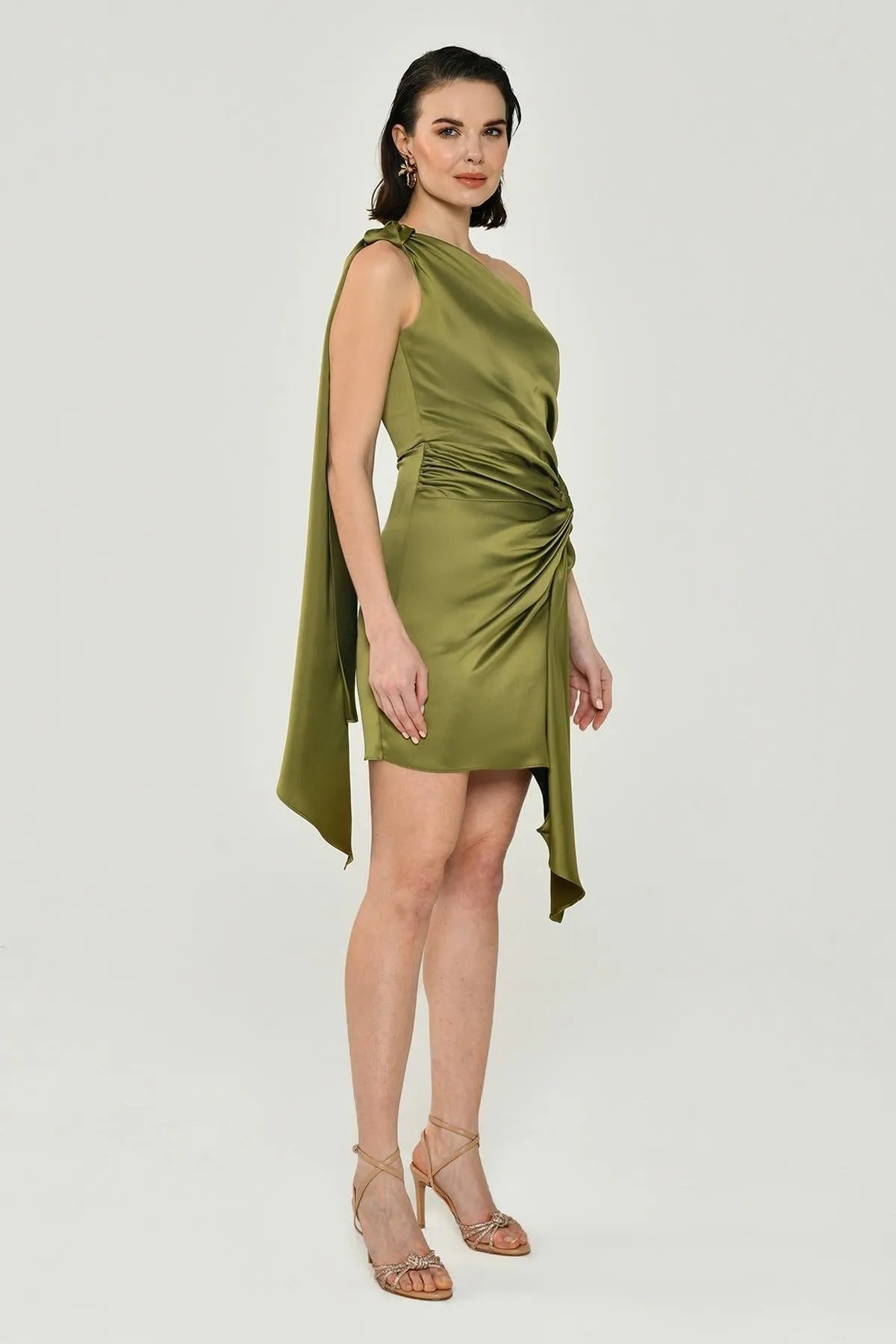 One Shoulder Satin Mini Evening Dress