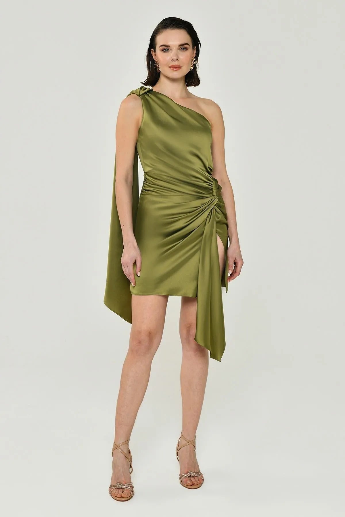 One Shoulder Satin Mini Evening Dress