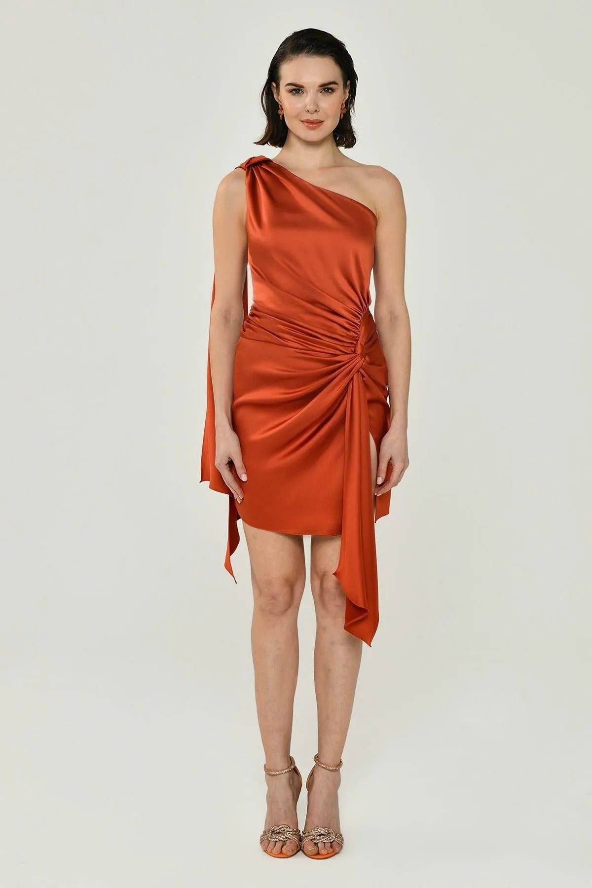 One Shoulder Satin Mini Evening Dress