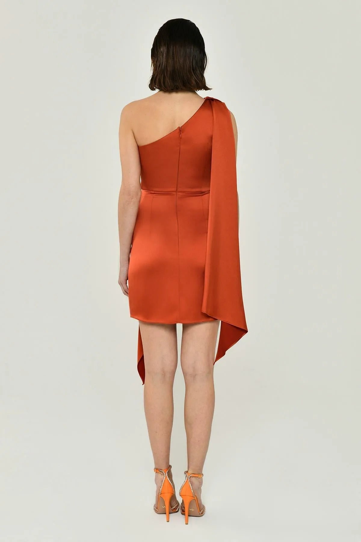 One Shoulder Satin Mini Evening Dress