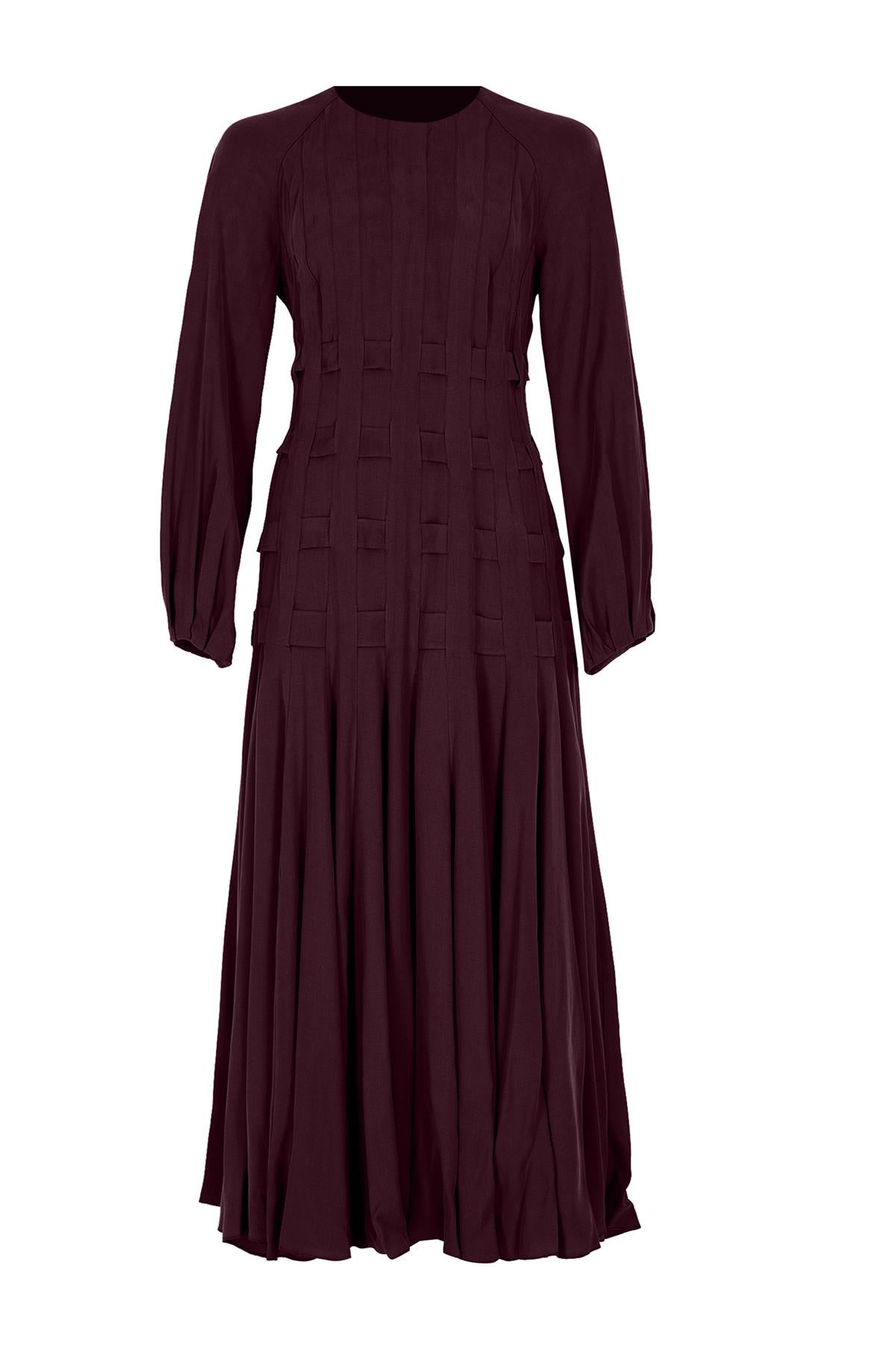Tencel Pilise Detaylı Uzun Elbise