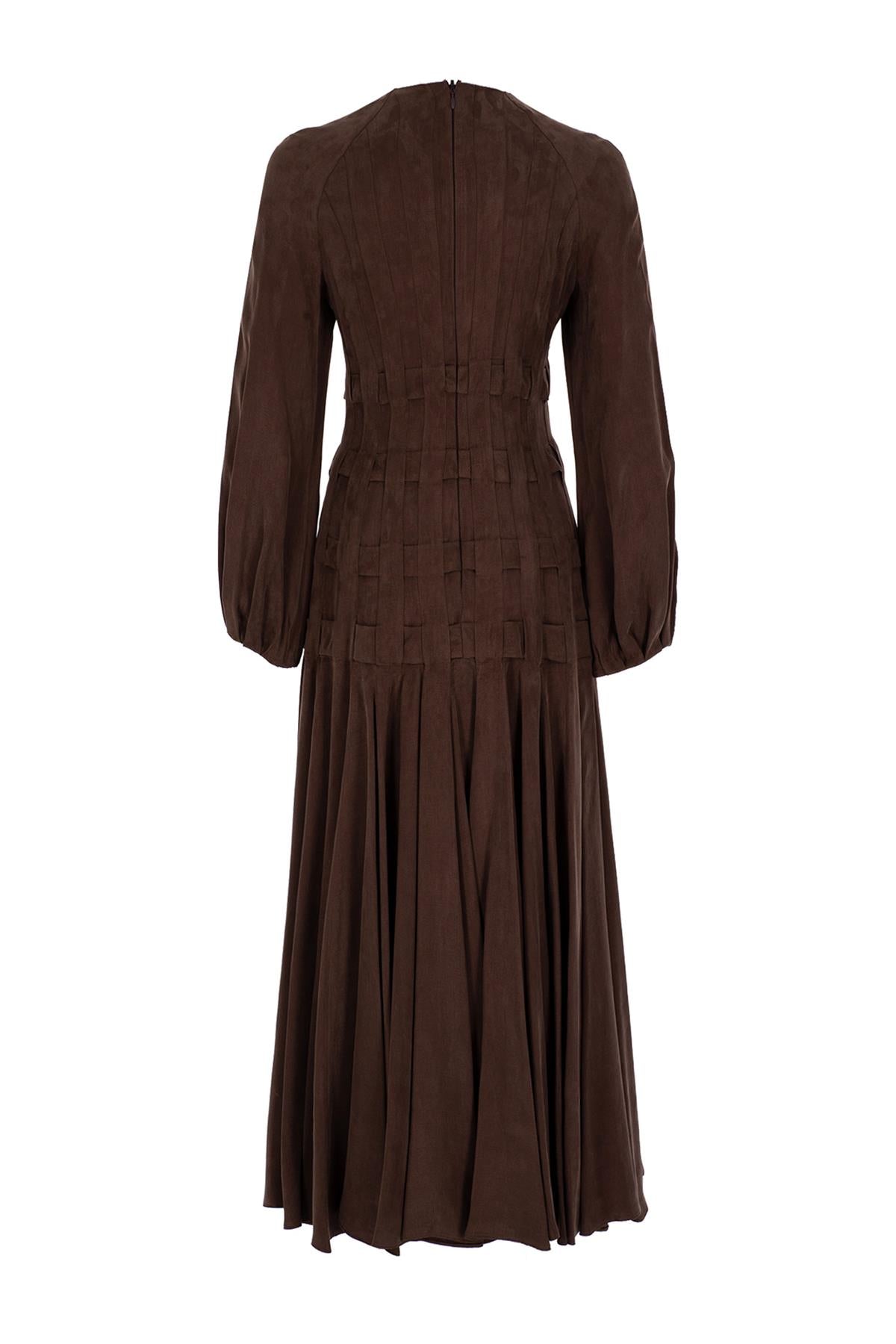 Tencel Pilise Detaylı Uzun Elbise