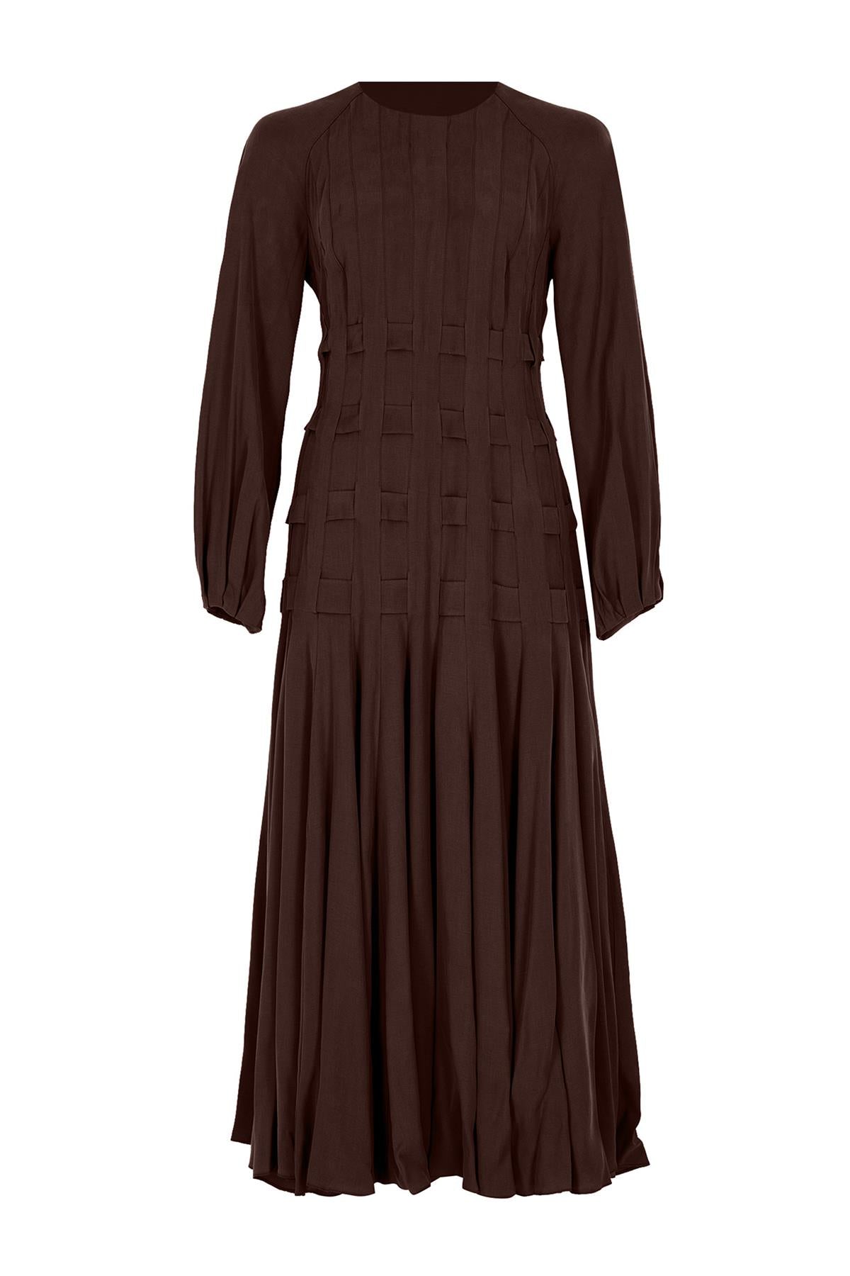 Tencel Pilise Detaylı Uzun Elbise