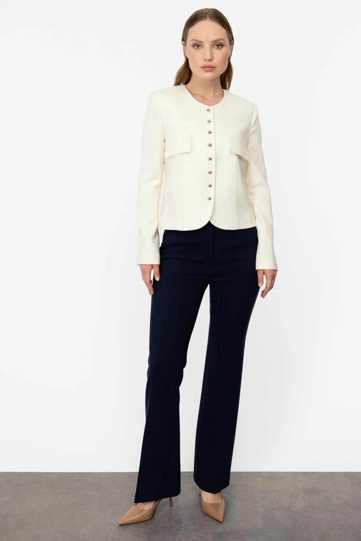 Top Düğmeli Kapak Cepli Ceket - Eser Giyim