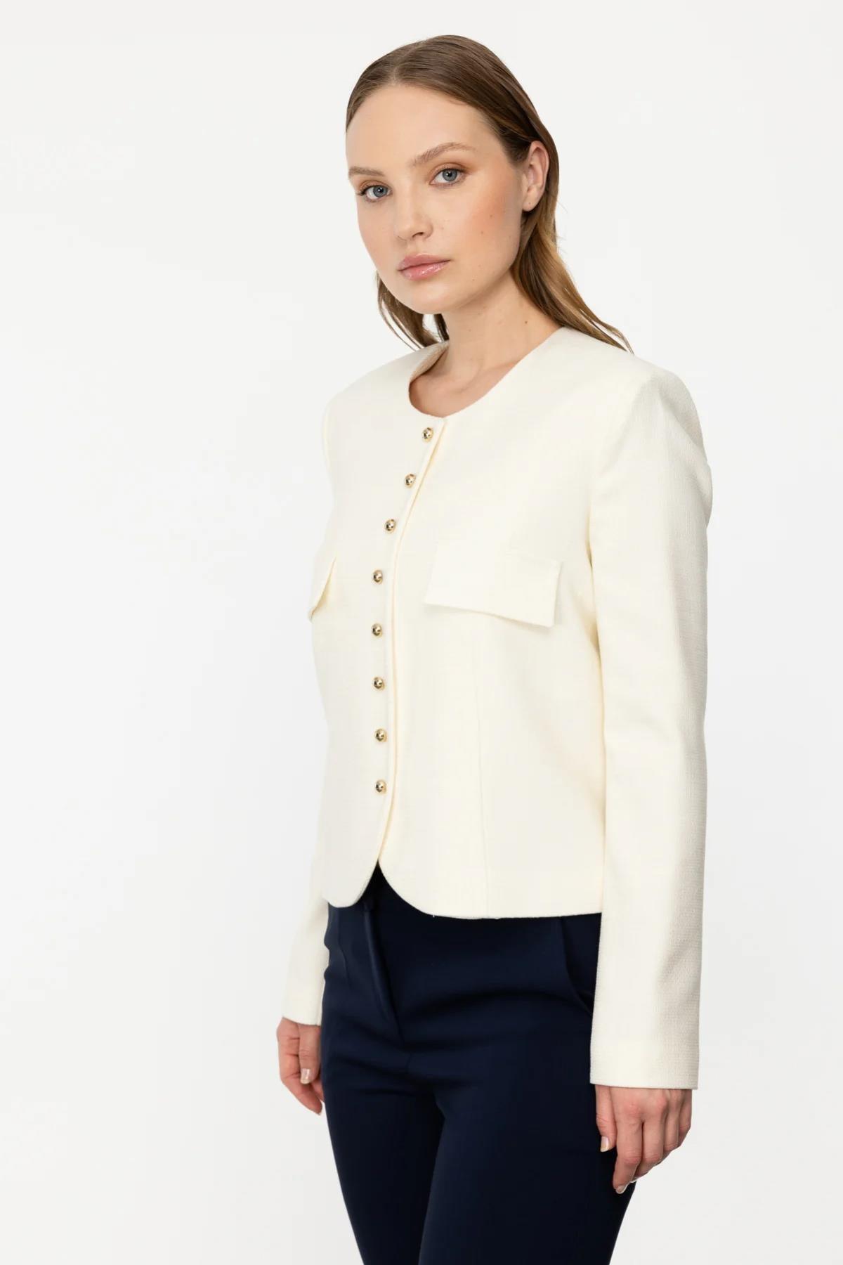 Top Düğmeli Kapak Cepli Ceket - Eser Giyim