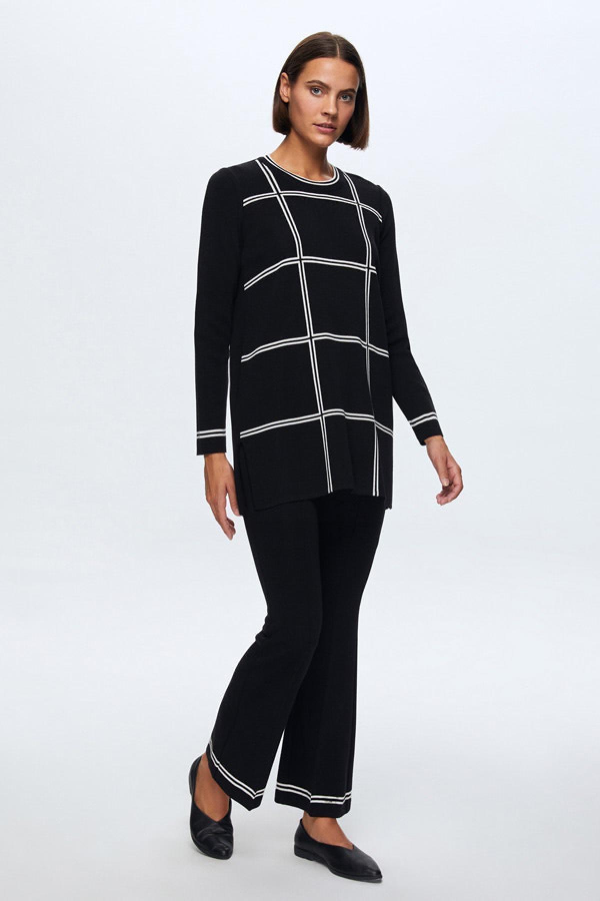 Miss Dalida Triko Paçası Çizgili Bol Paça Kadın Pantolon - Eser Giyim