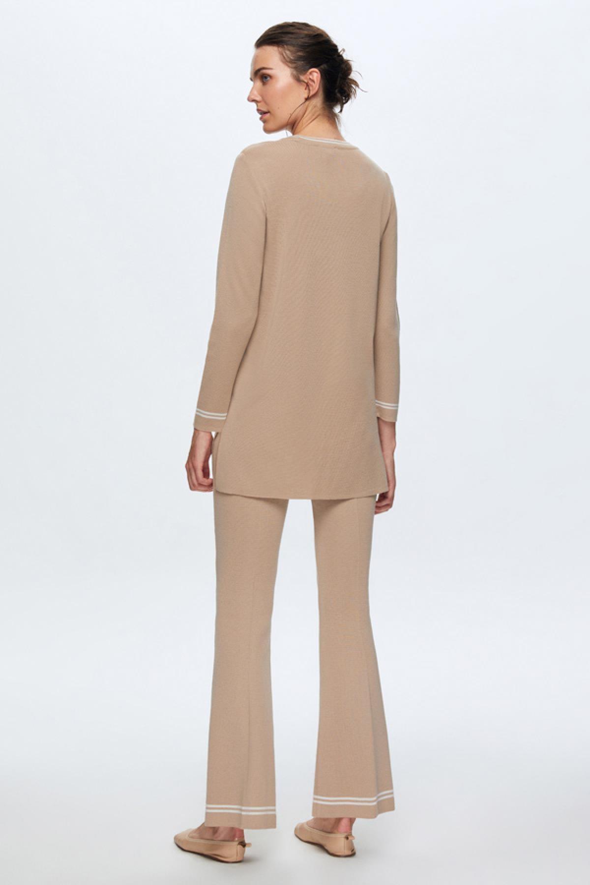 Miss Dalida Triko Paçası Çizgili Bol Paça Kadın Pantolon - Eser Giyim