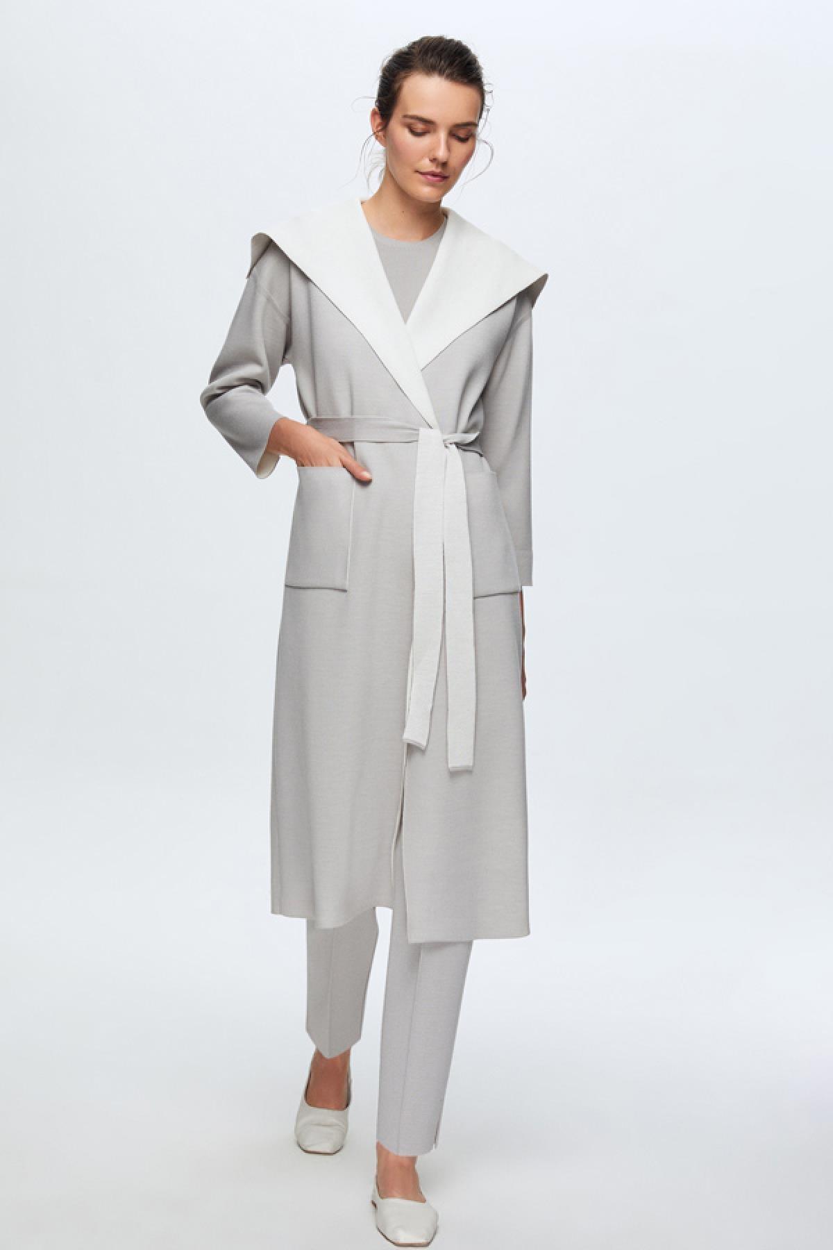 Miss Dalida Triko Şal Yaka Kuşaklı Uzun Kadın Hırka - Eser Giyim