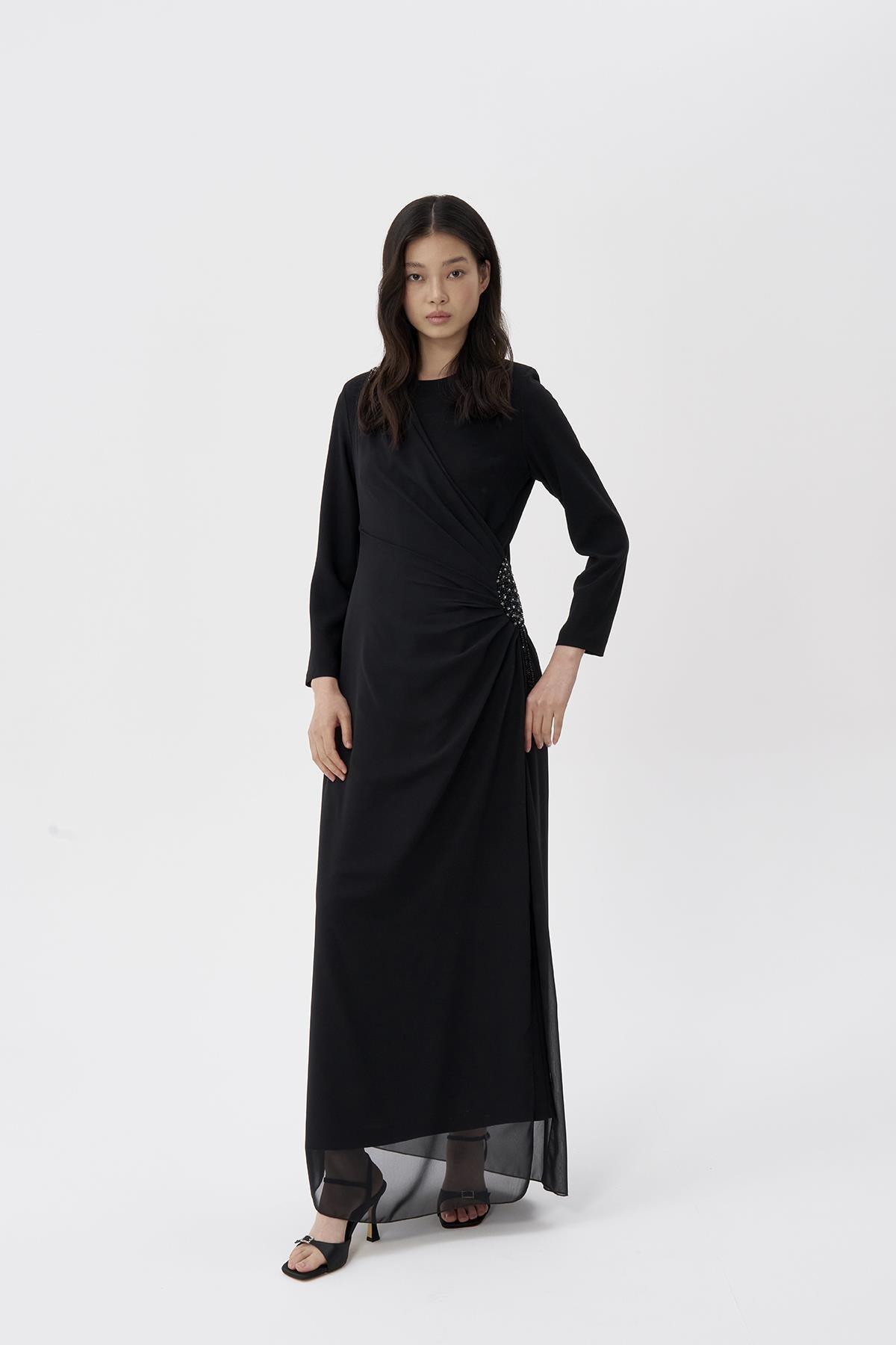 Üstü Tül Taş Parçalı Elbise - Eser Giyim