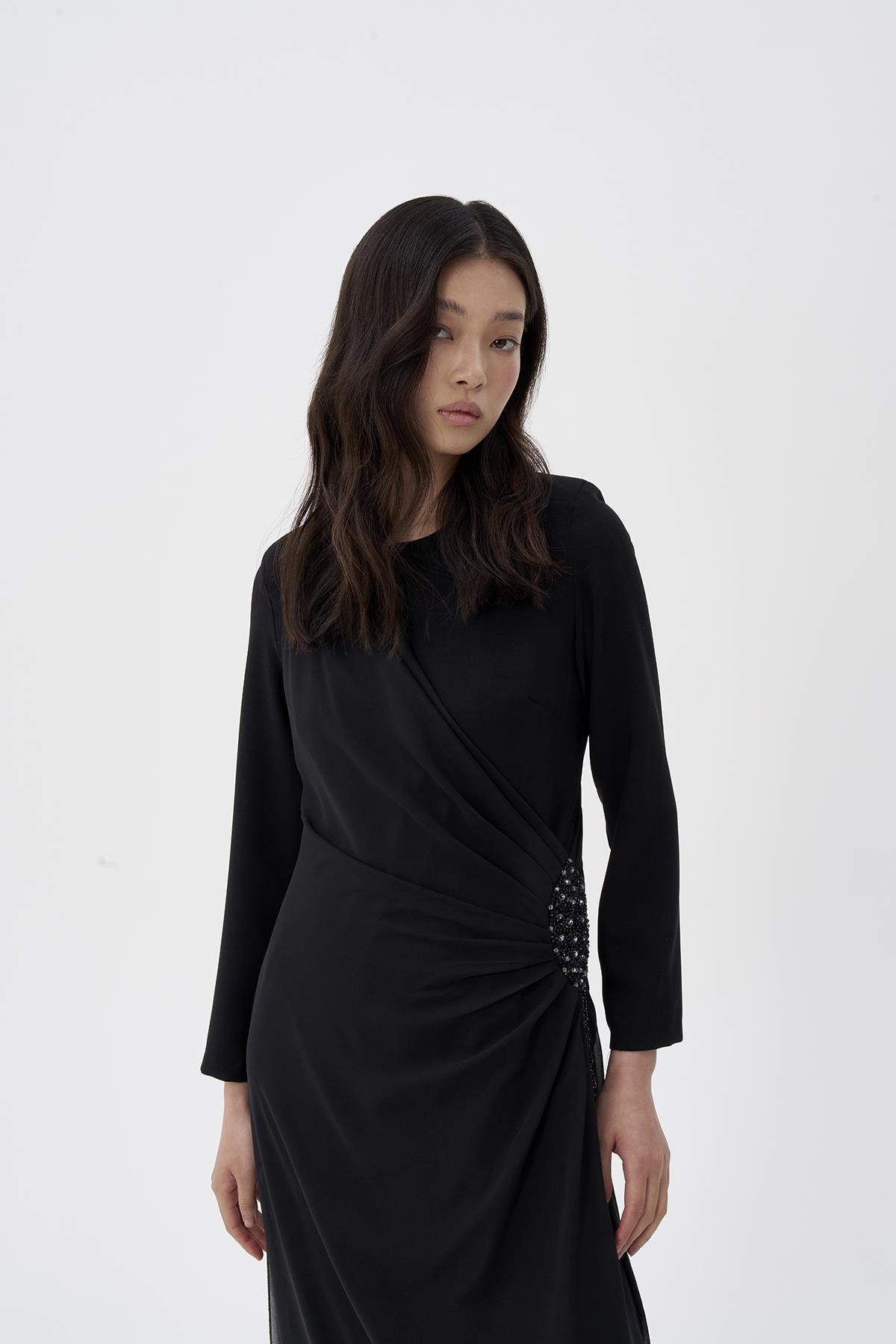 Üstü Tül Taş Parçalı Elbise - Eser Giyim