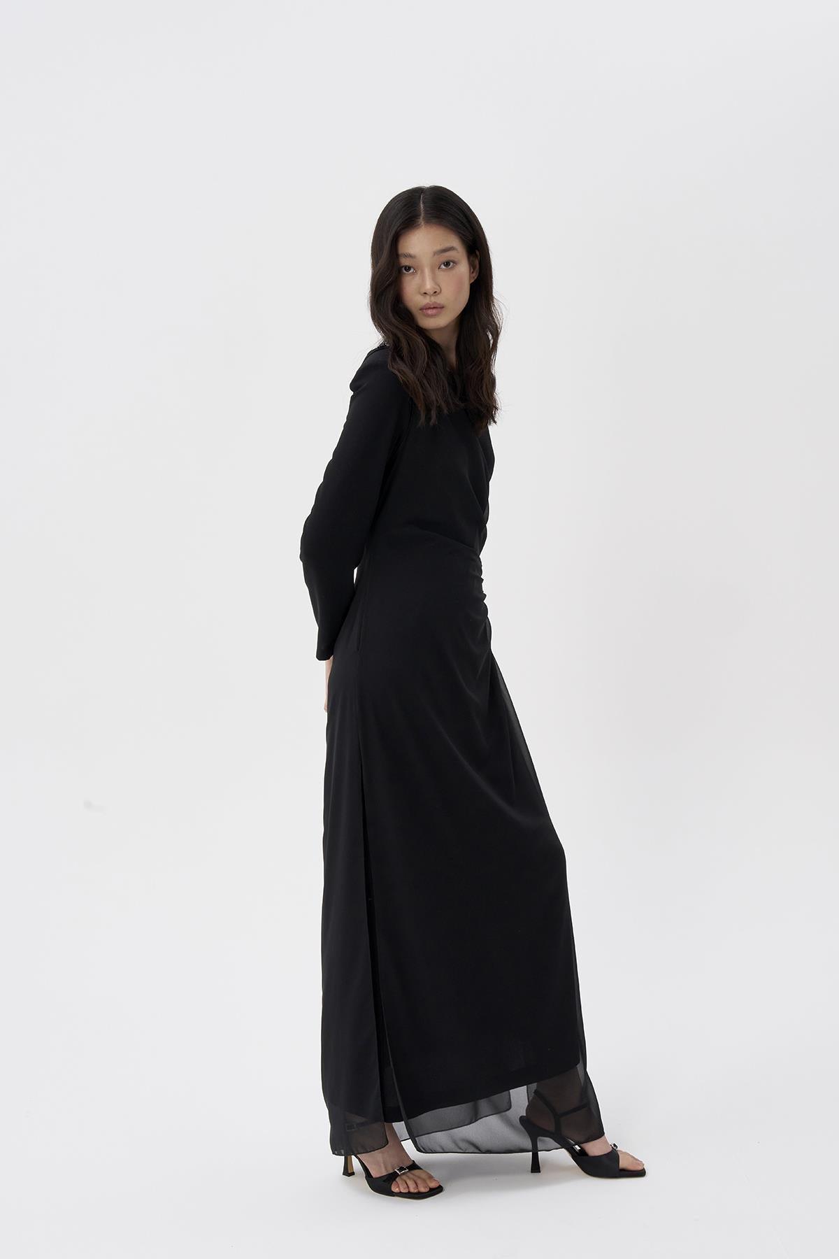 Üstü Tül Taş Parçalı Elbise - Eser Giyim