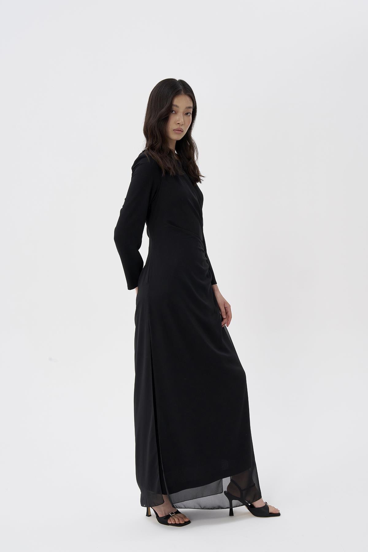 Üstü Tül Taş Parçalı Elbise - Eser Giyim