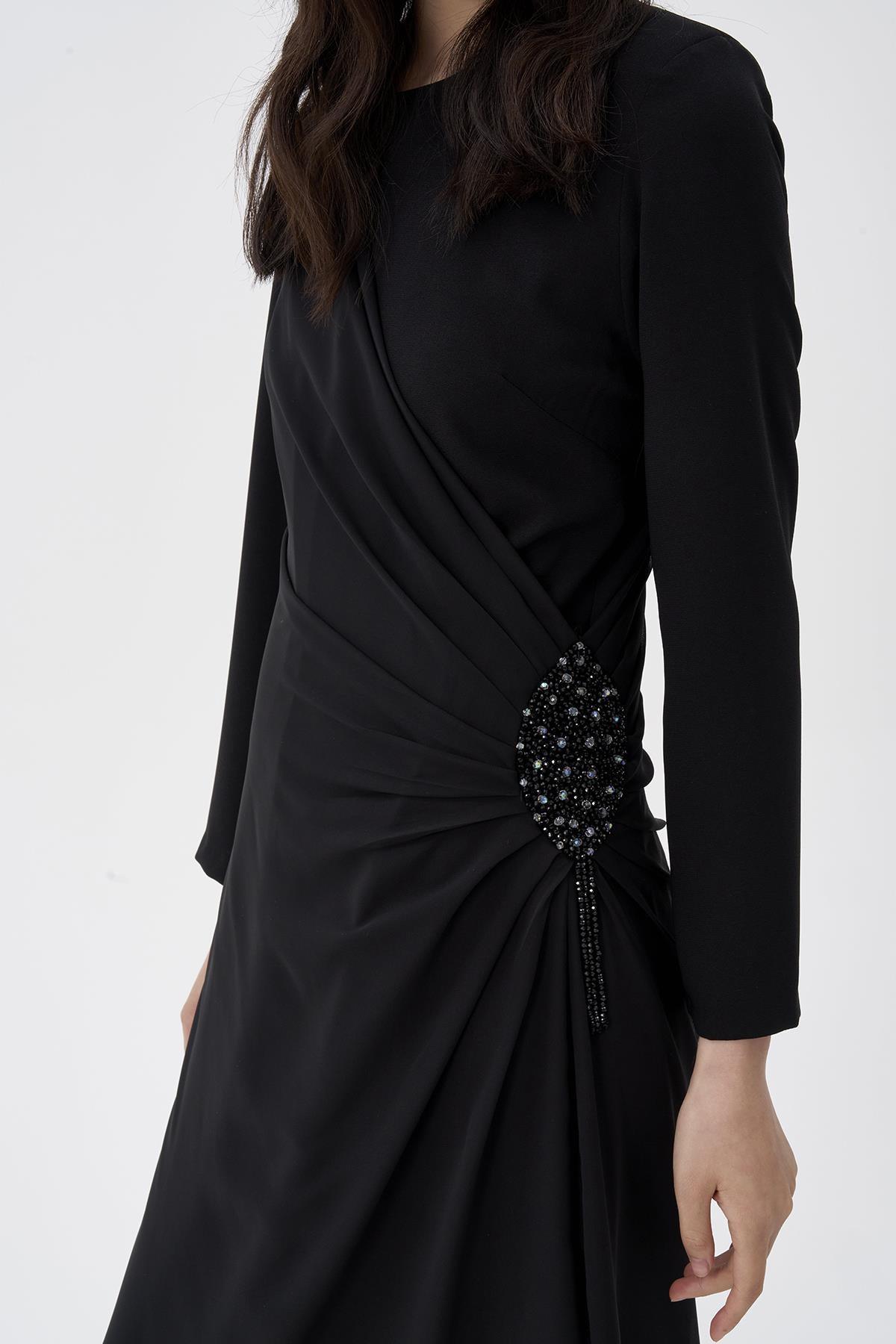 Üstü Tül Taş Parçalı Elbise - Eser Giyim