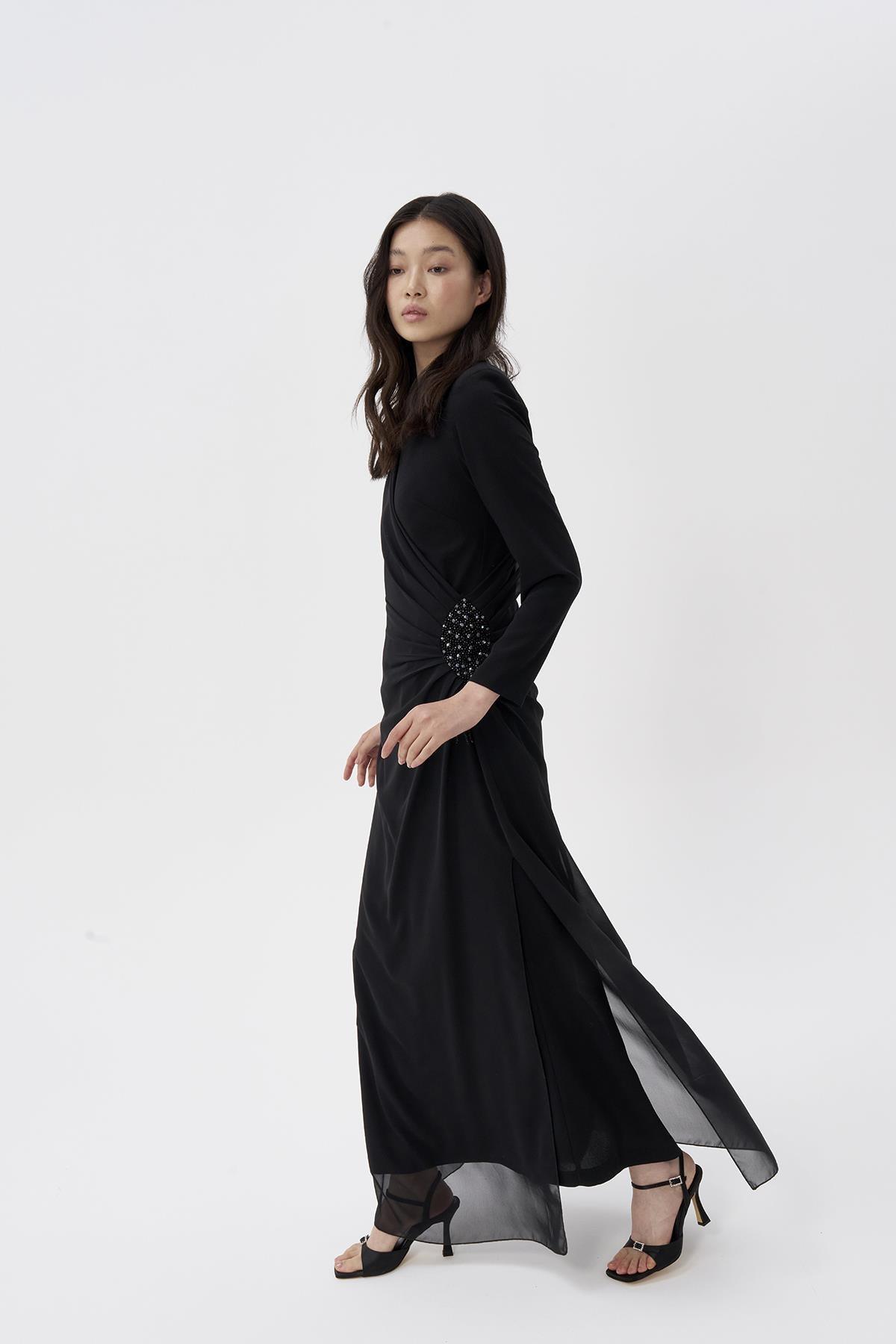 Üstü Tül Taş Parçalı Elbise - Eser Giyim