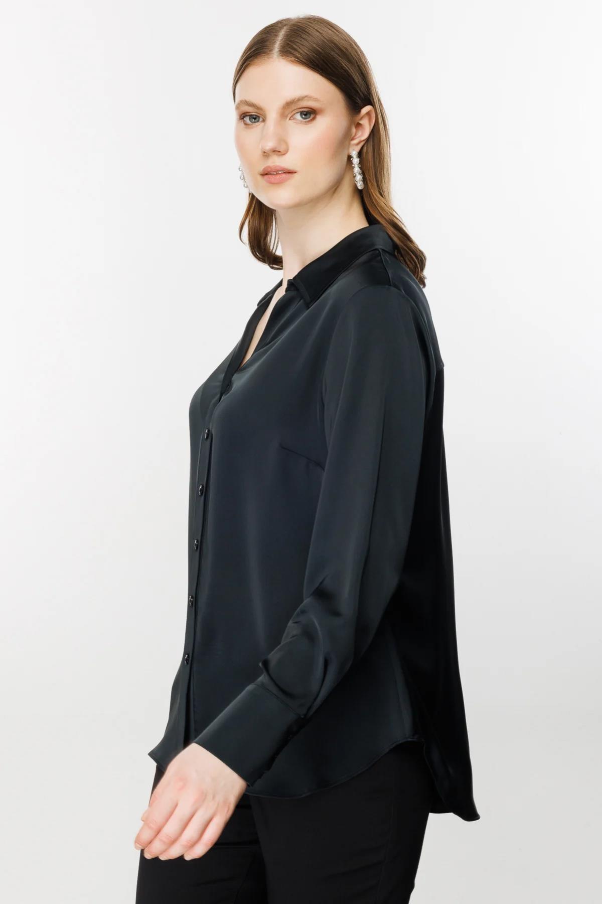 V Yaka Saten Büyük Beden Bluz - Eser Giyim