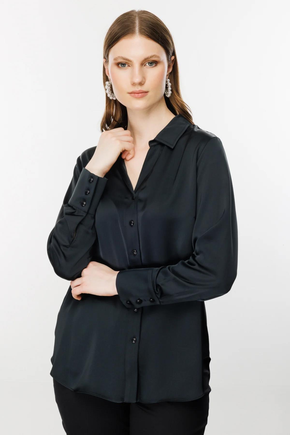 V Yaka Saten Büyük Beden Bluz - Eser Giyim