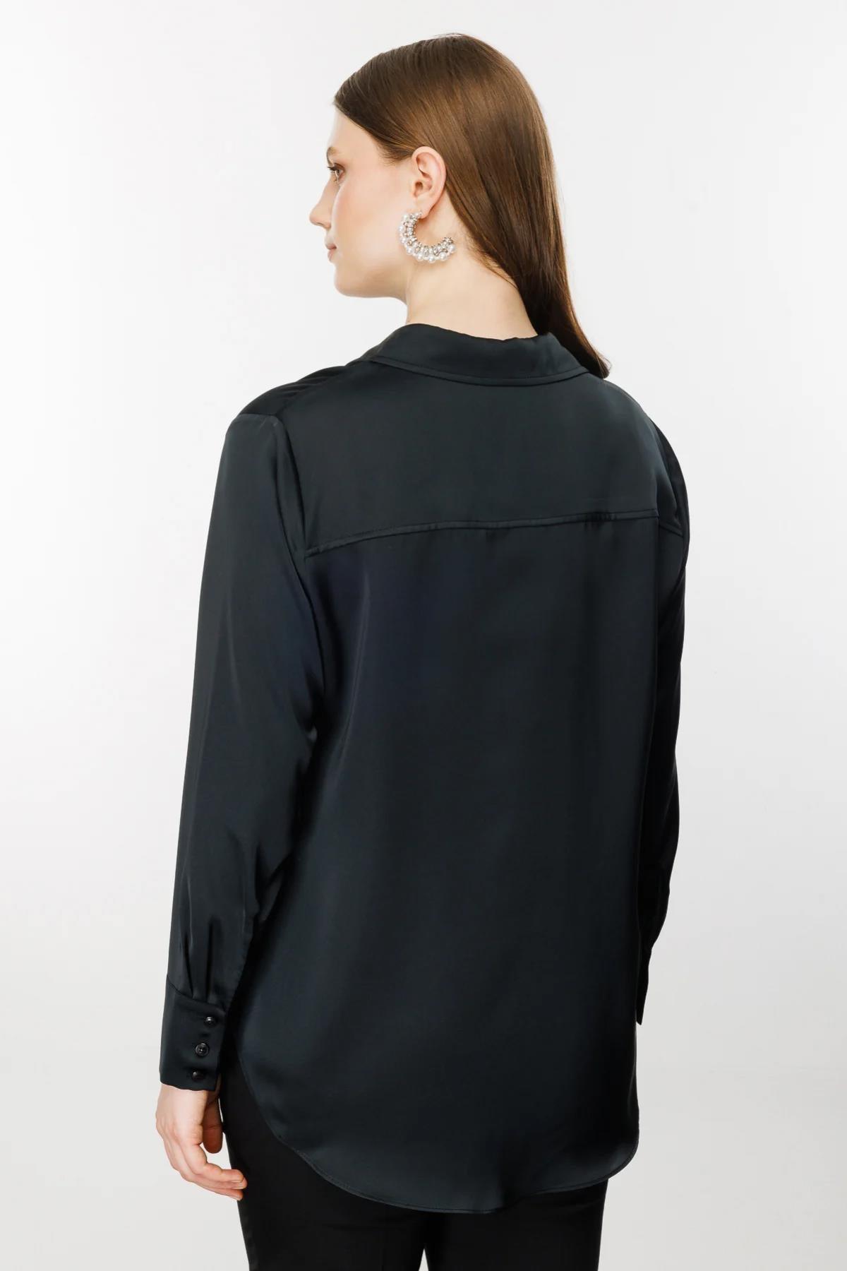 V Yaka Saten Büyük Beden Bluz - Eser Giyim