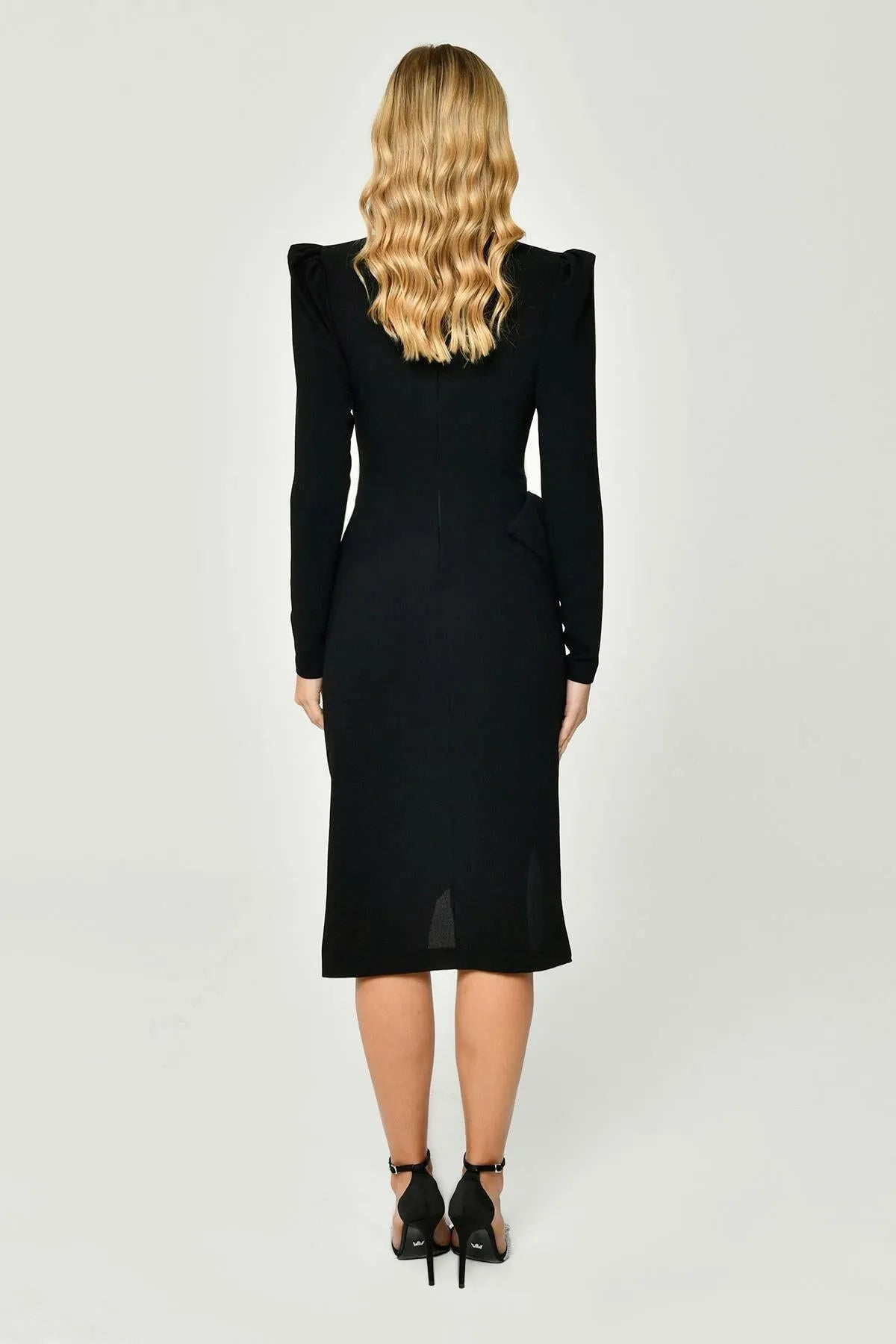 Vatkalı Yandan Bağlamalı Midi Abiye Elbise