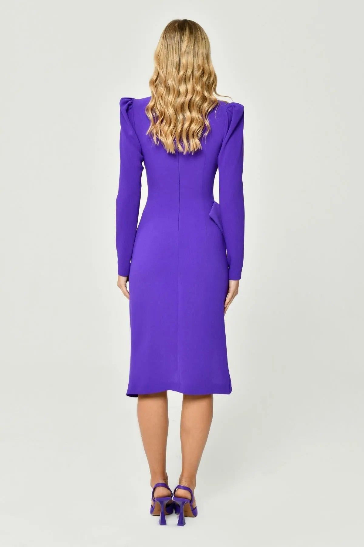 Vatkalı Yandan Bağlamalı Midi Abiye Elbise