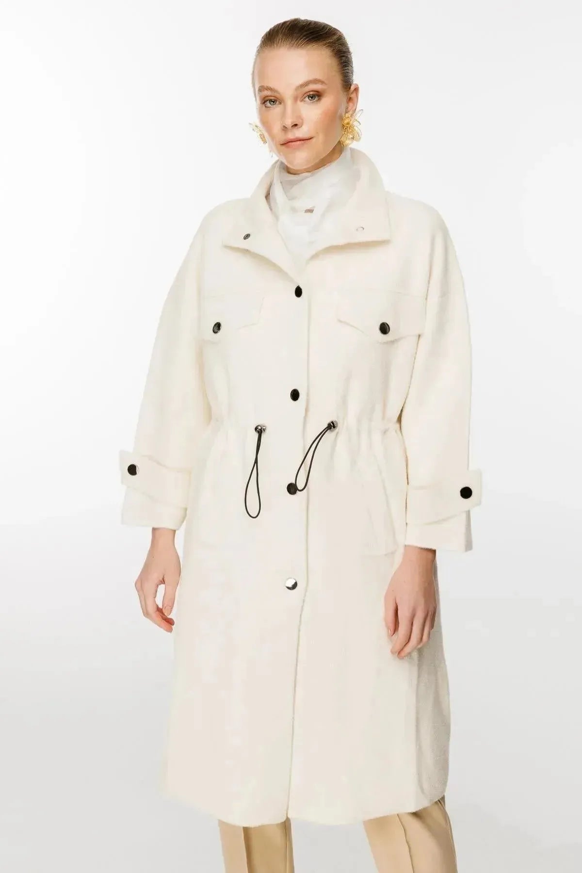 Elastic Collar and Tied Waist Coat