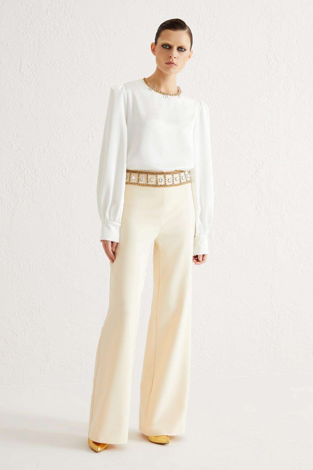 Yakası Taş İşlemeli Uzun Kollu Bluz - Eser Giyim