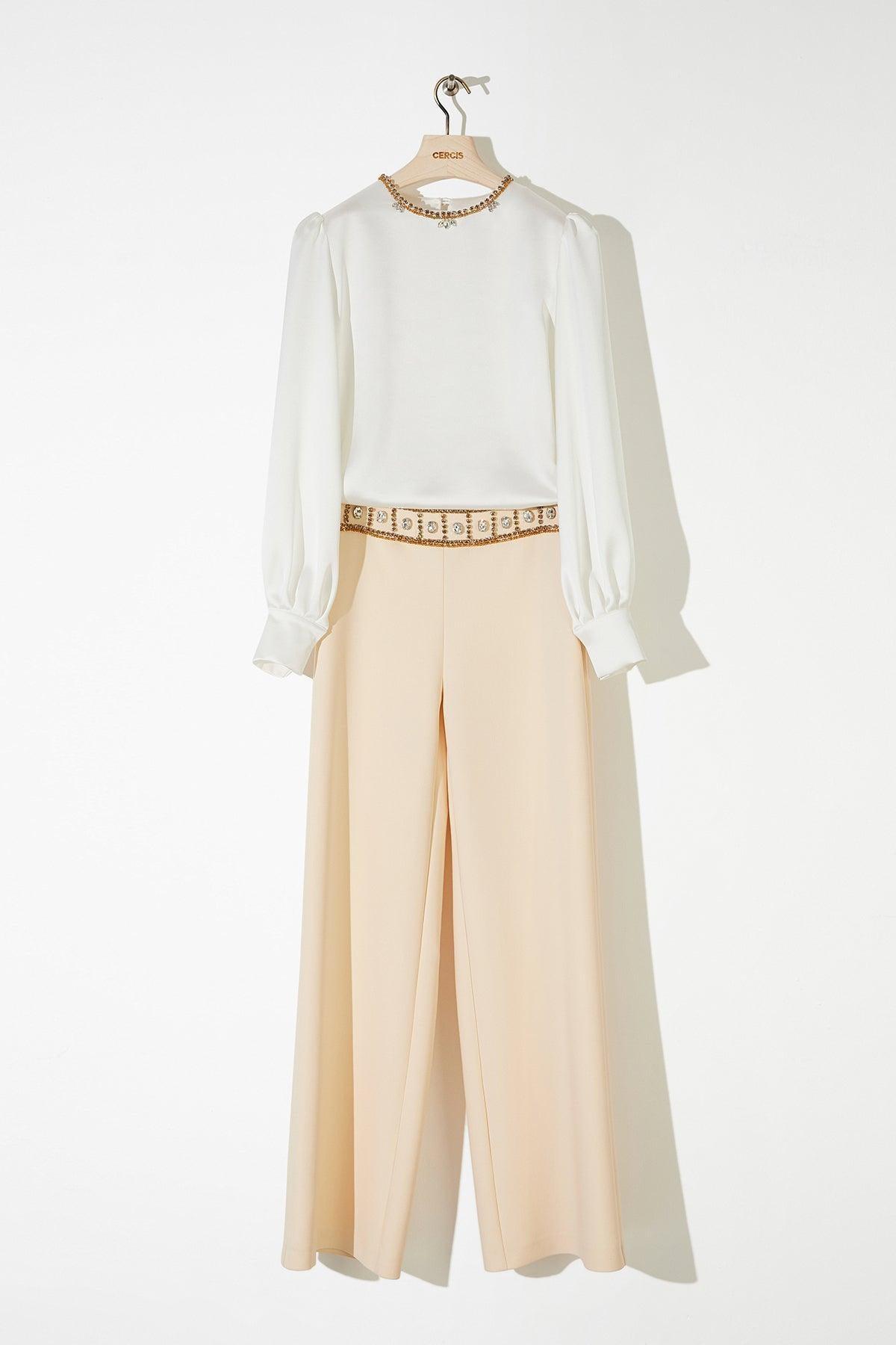 Yakası Taş İşlemeli Uzun Kollu Bluz - Eser Giyim