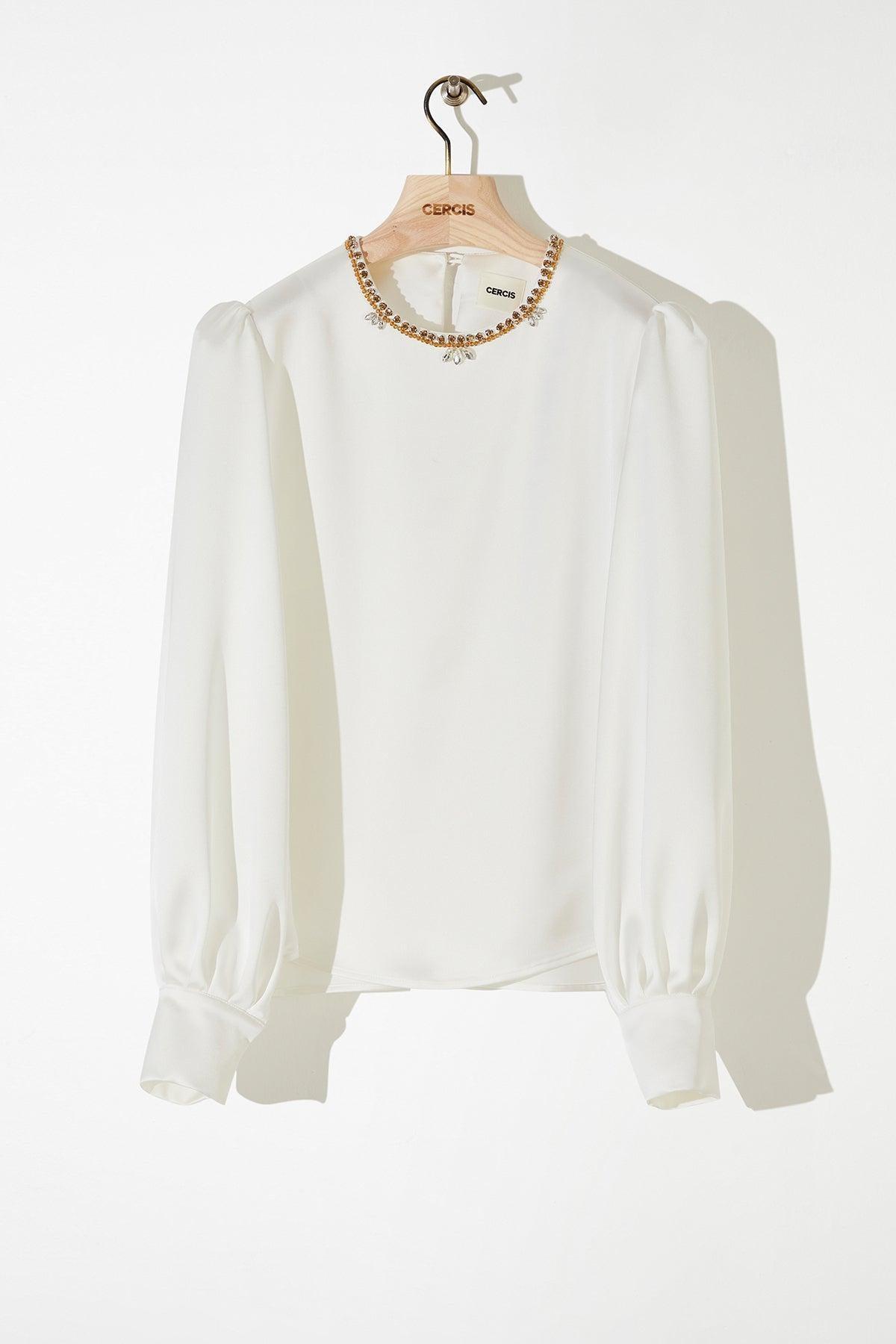 Yakası Taş İşlemeli Uzun Kollu Bluz - Eser Giyim