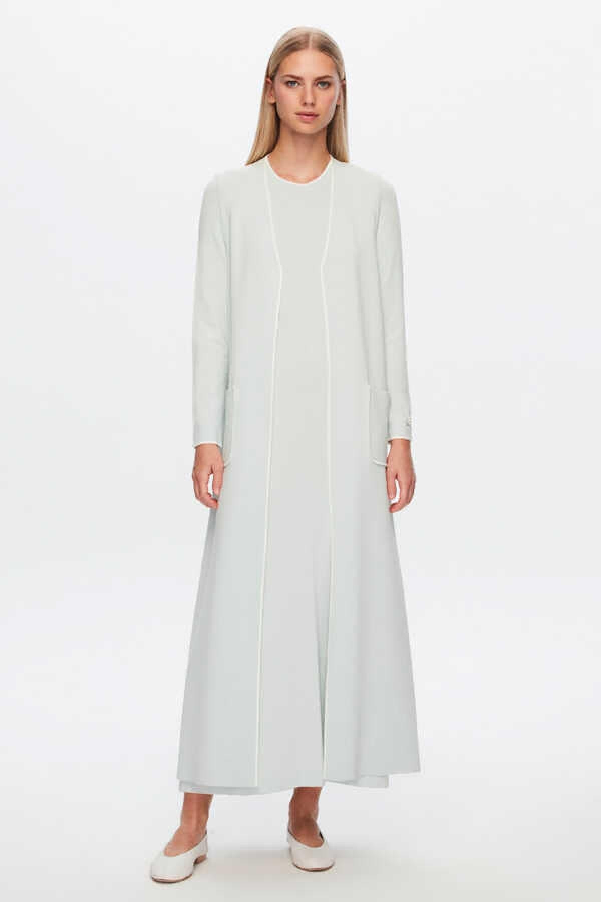 Yakası Ve Bileği Çizgi Detaylı Elbise - Eser Giyim