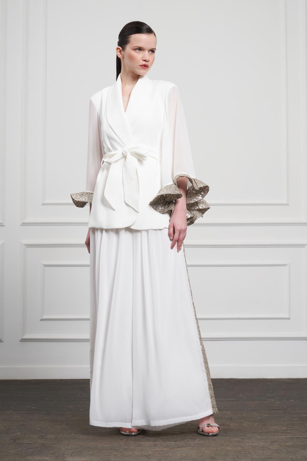 Yan Payet Detaylı Geniş Paça Pantolon