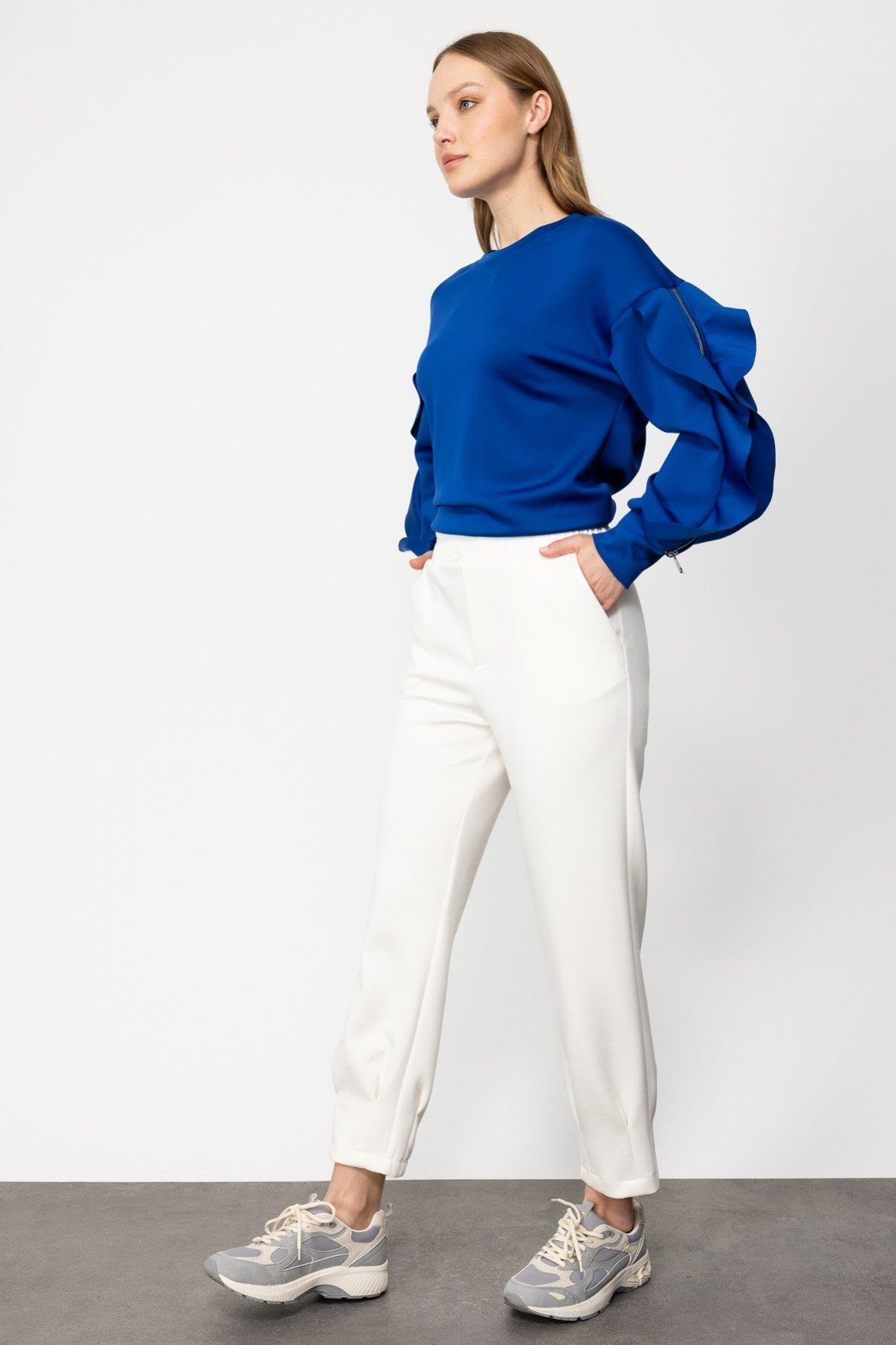 Yüksek Bel Düğmeli Dar Paça Pantolon - Eser Giyim