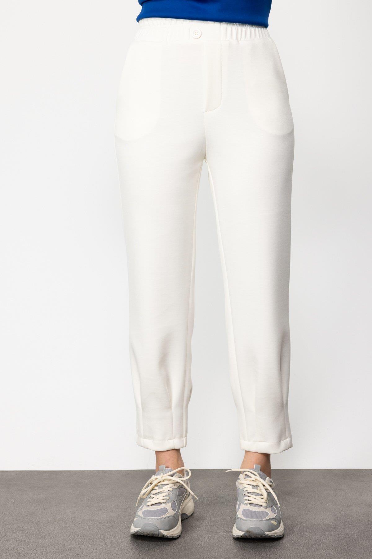 Yüksek Bel Düğmeli Dar Paça Pantolon - Eser Giyim