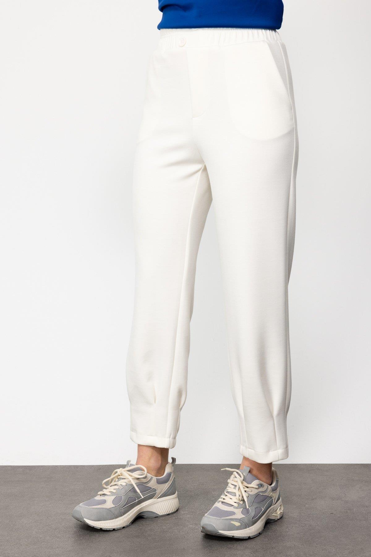 Yüksek Bel Düğmeli Dar Paça Pantolon - Eser Giyim