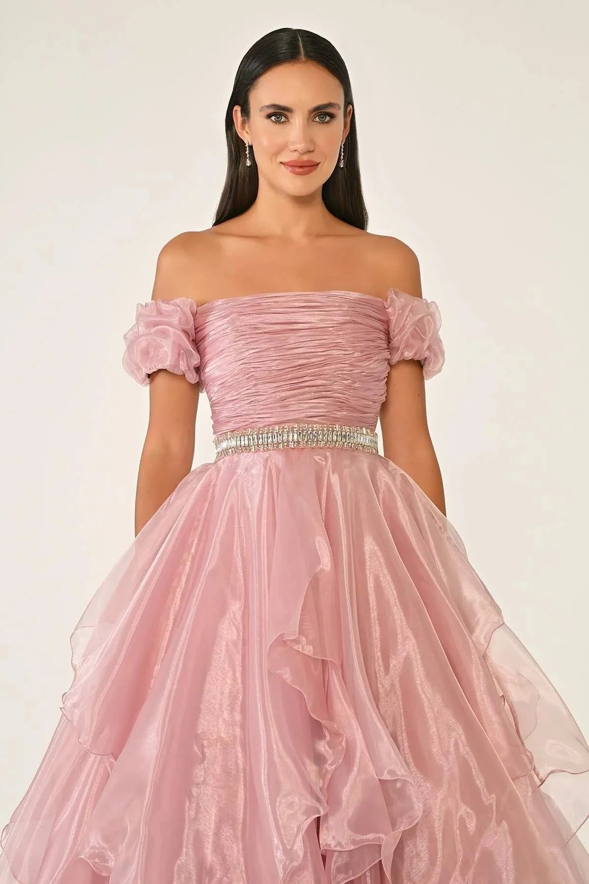 Off Shoulder Layered Princess Skirt Organza Long Evening Dress