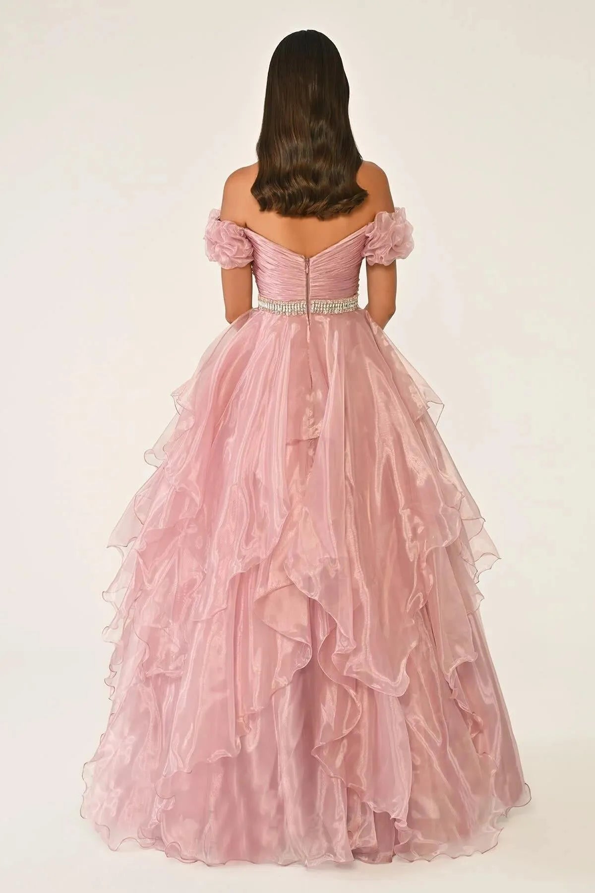 Off Shoulder Layered Princess Skirt Organza Long Evening Dress