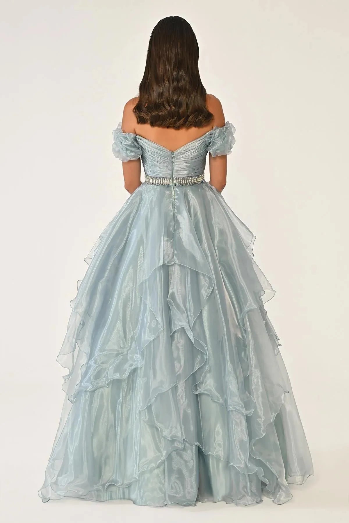 Off Shoulder Layered Princess Skirt Organza Long Evening Dress