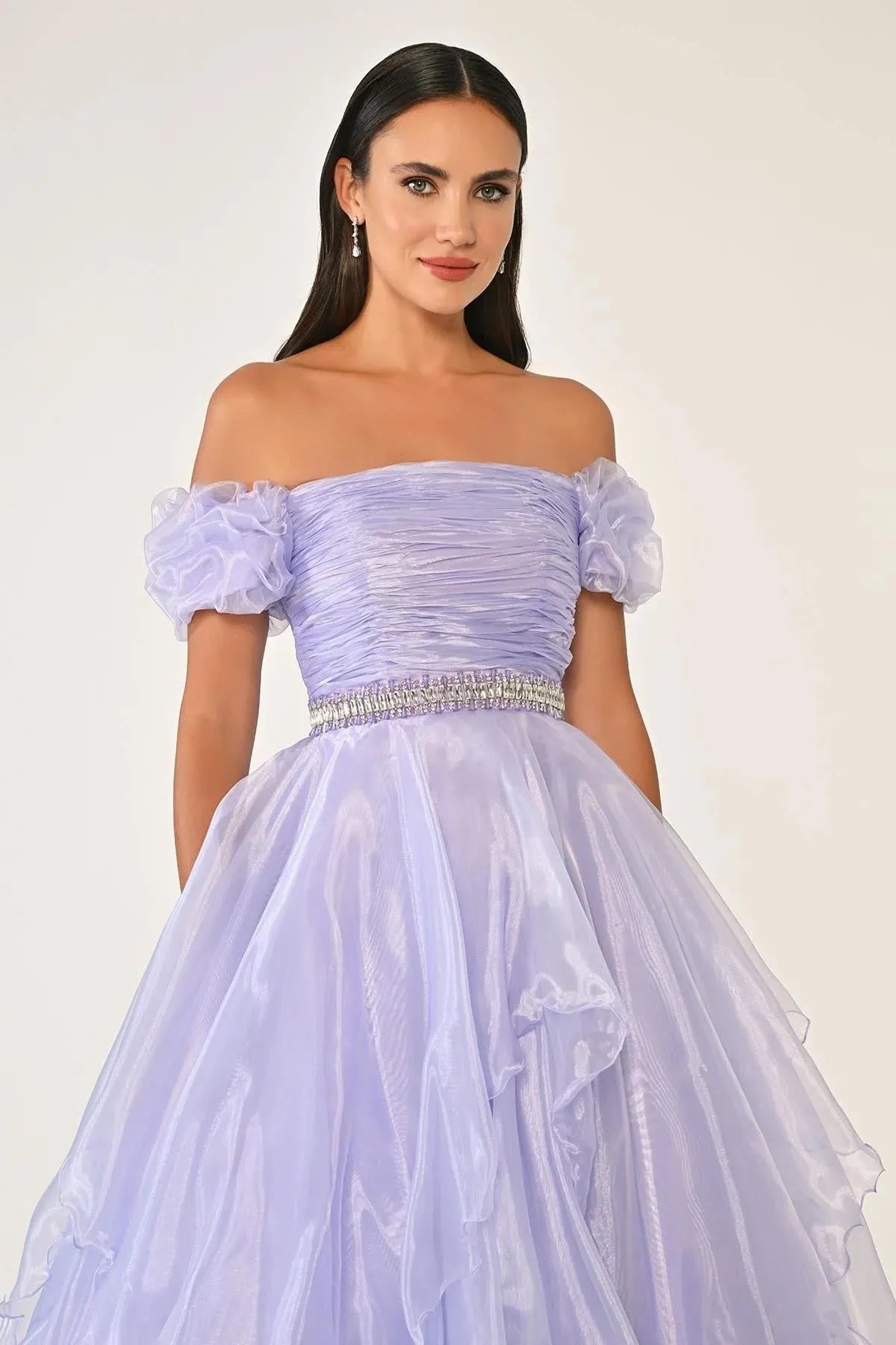 Off Shoulder Layered Princess Skirt Organza Long Evening Dress