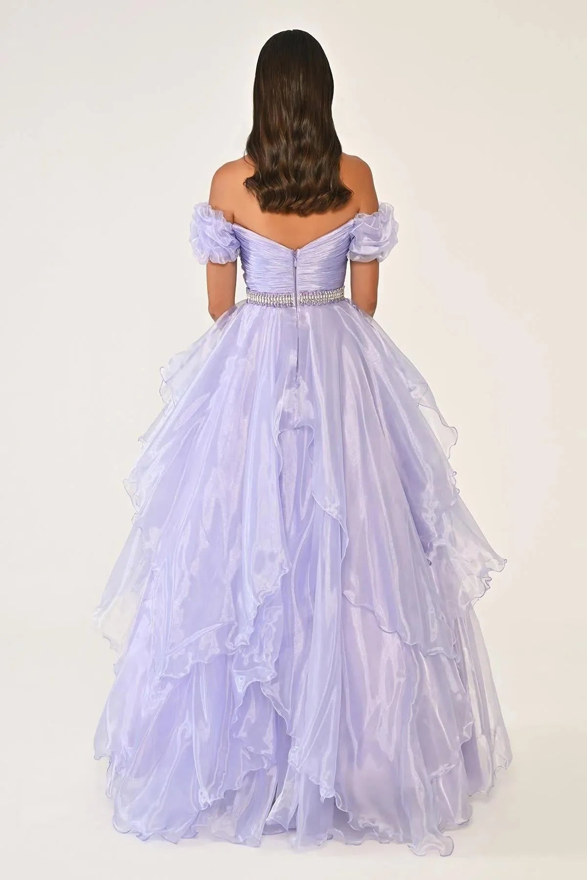 Off Shoulder Layered Princess Skirt Organza Long Evening Dress