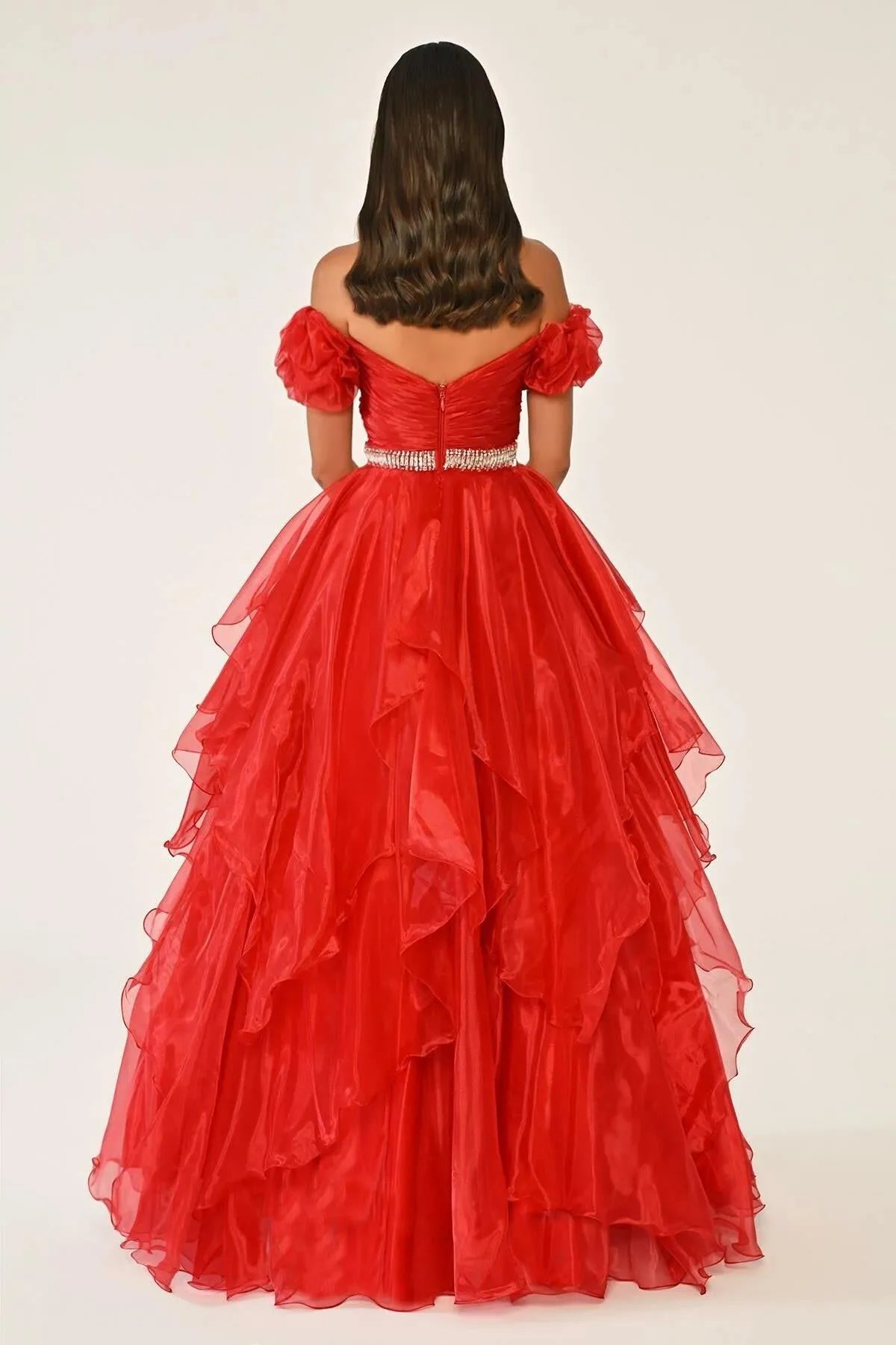 Off Shoulder Layered Princess Skirt Organza Long Evening Dress