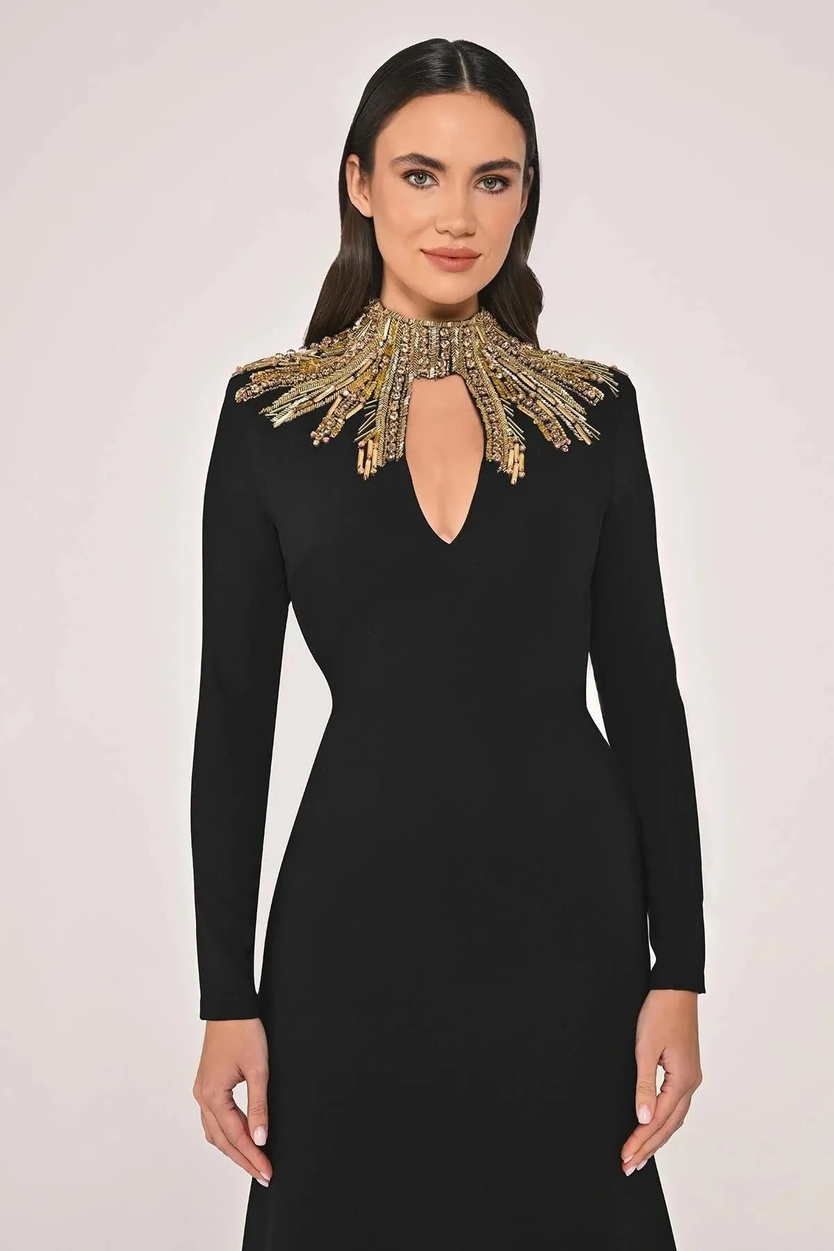 Long Sleeve Top Accessory Backless Crepe Long Evening Dress