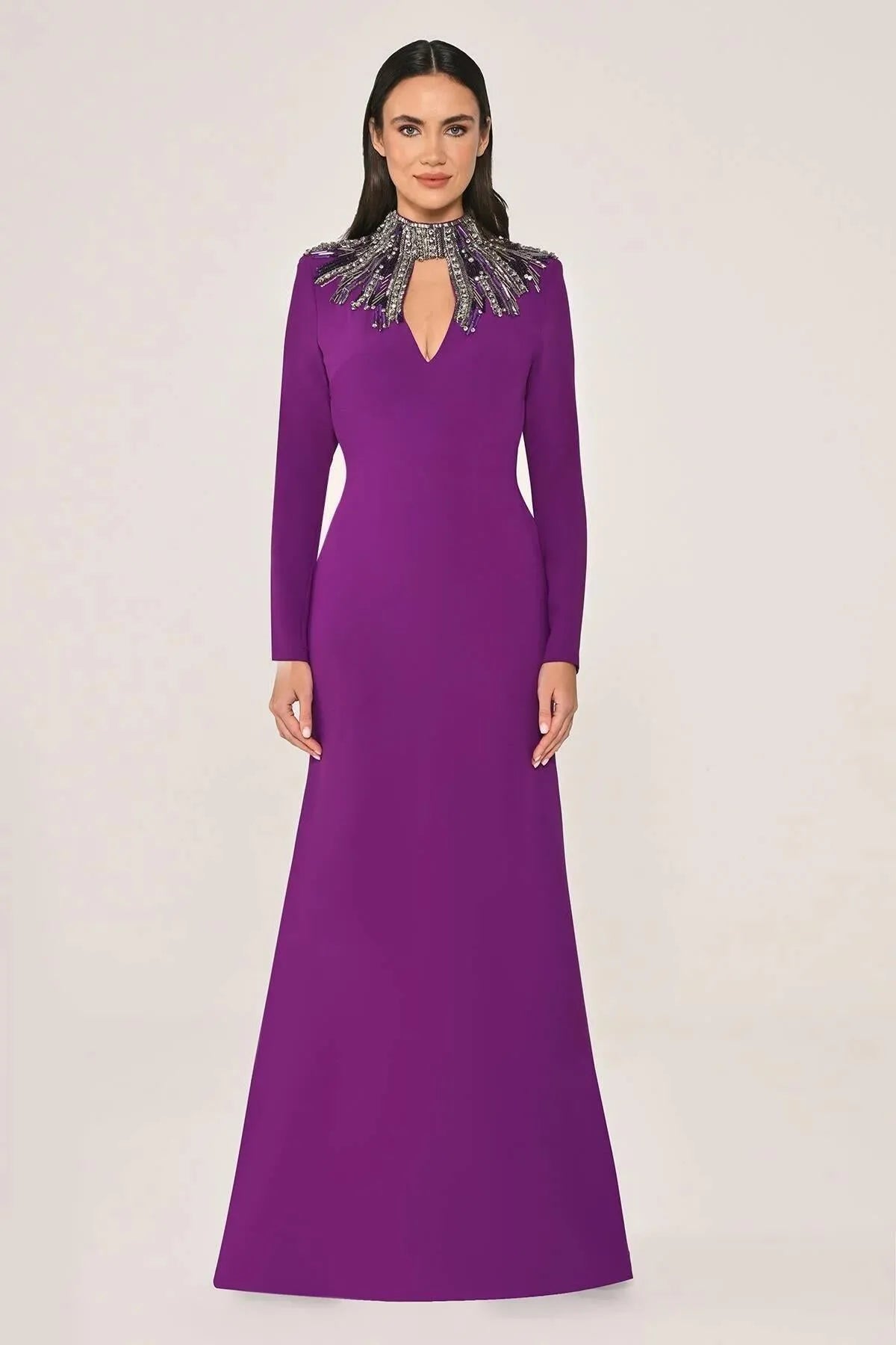 Long Sleeve Top Accessory Backless Crepe Long Evening Dress