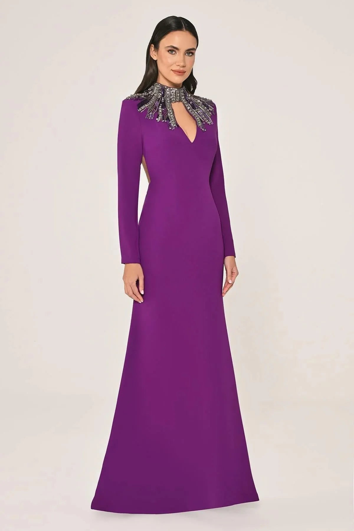 Long Sleeve Top Accessory Backless Crepe Long Evening Dress
