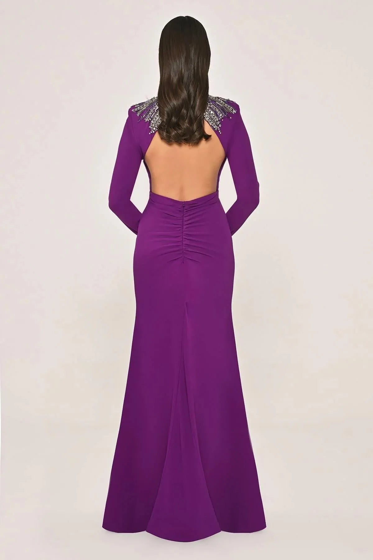 Long Sleeve Top Accessory Backless Crepe Long Evening Dress