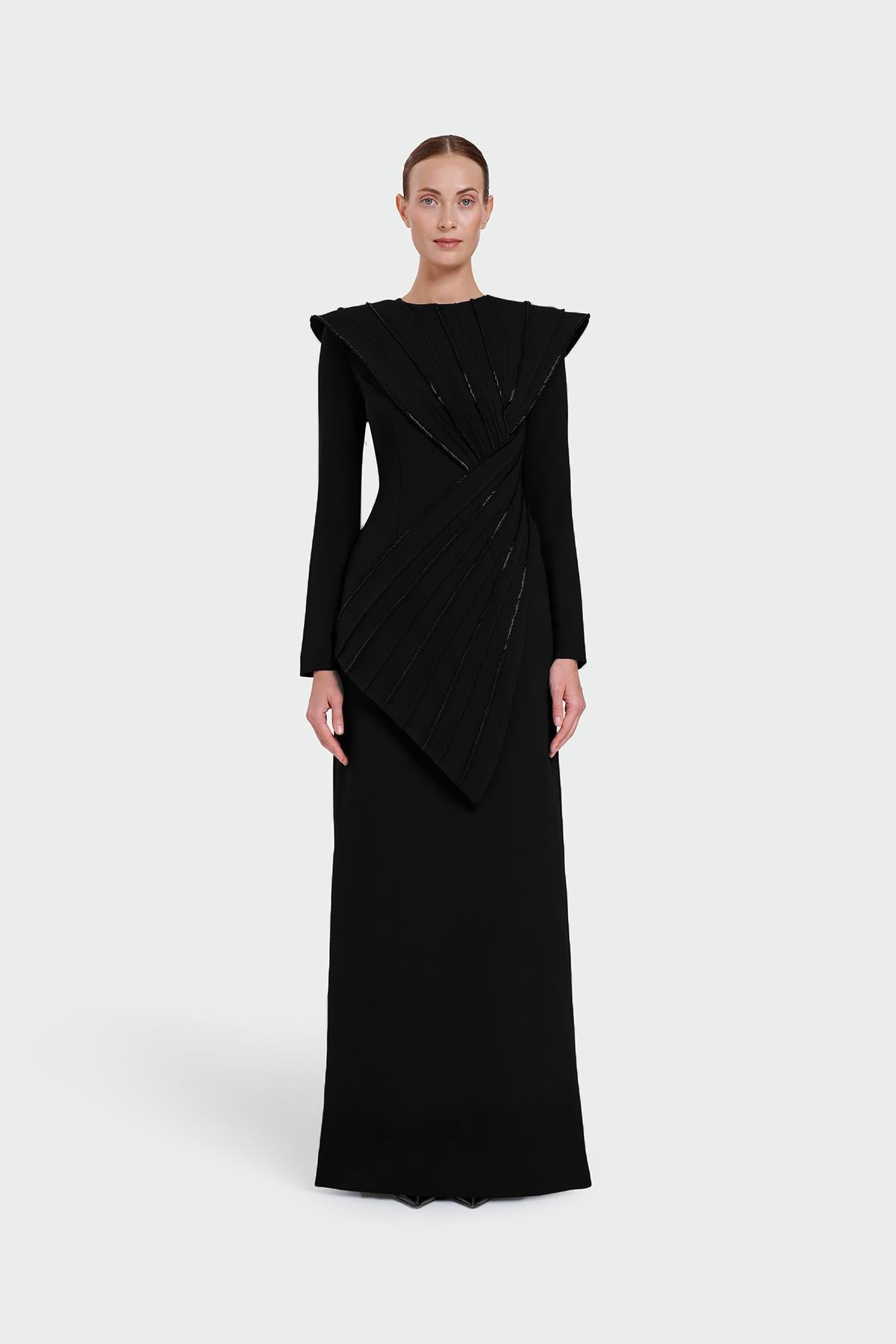 Asymmetrical Strap Detail Evening Dress