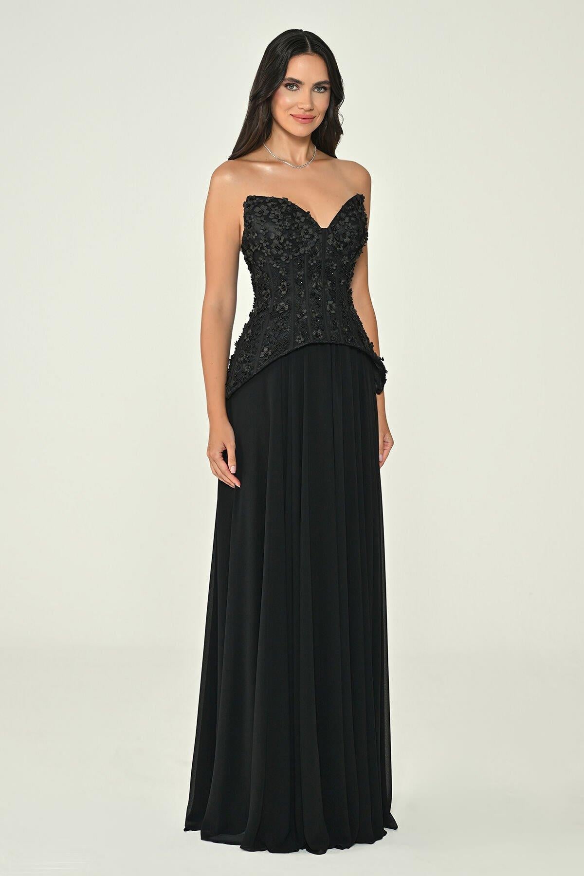 Strappy Crepe Top Skirt with Tassel Sequin Long Evening Dress