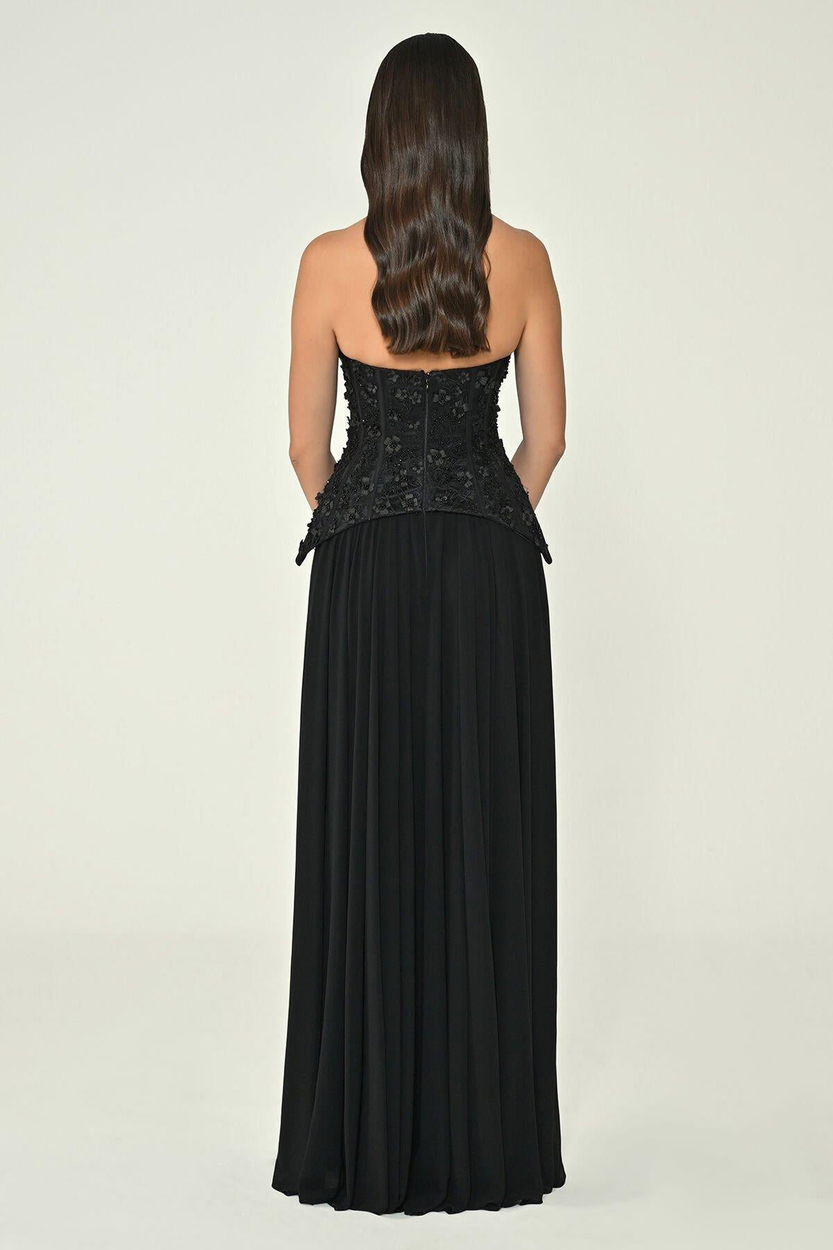 Strappy Crepe Top Skirt with Tassel Sequin Long Evening Dress